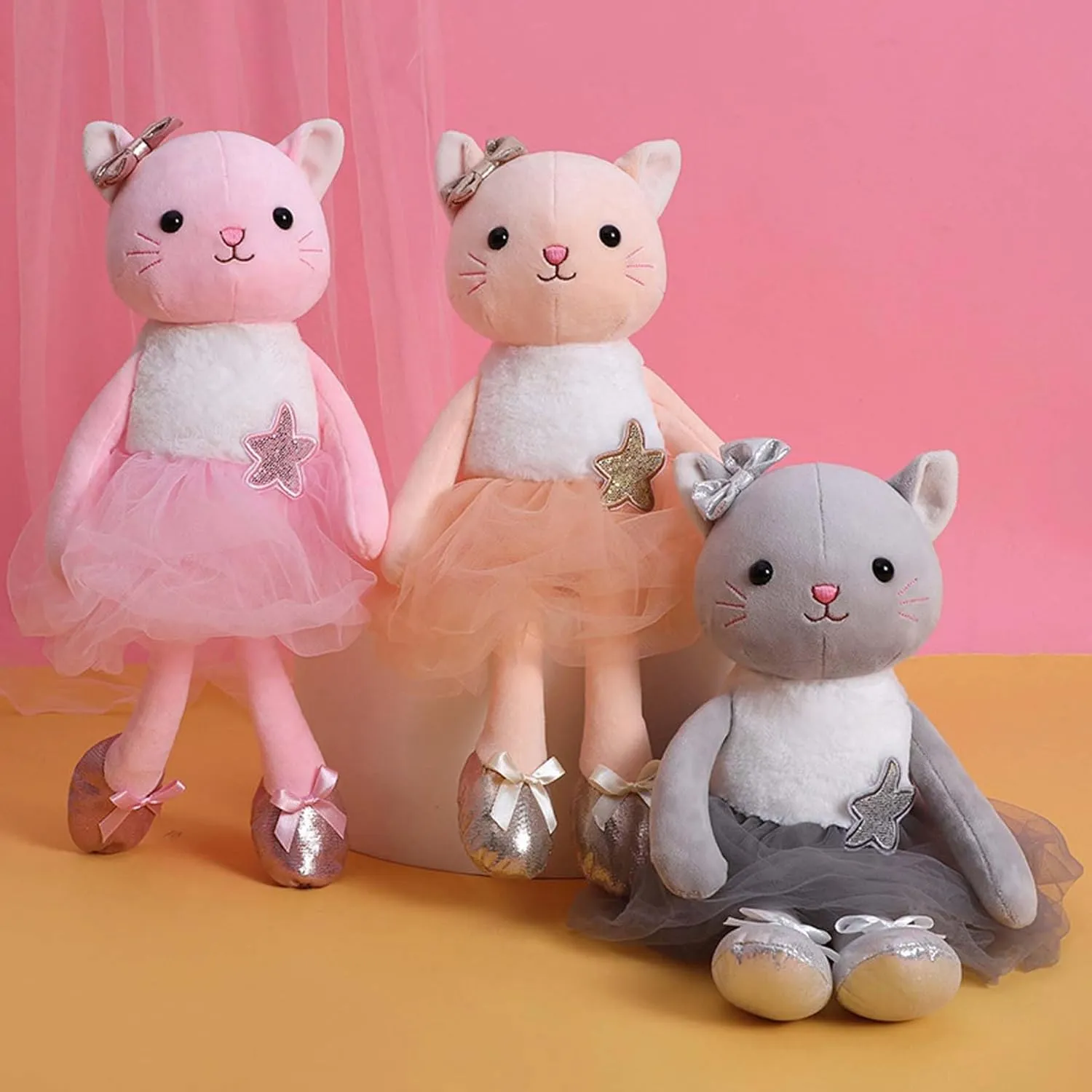 Plush Ballerina Dolls Kitten Cat Stuffed Animals Toys Ballet Dance Recital Gifts for Girls 15.5 Inches (Orange)