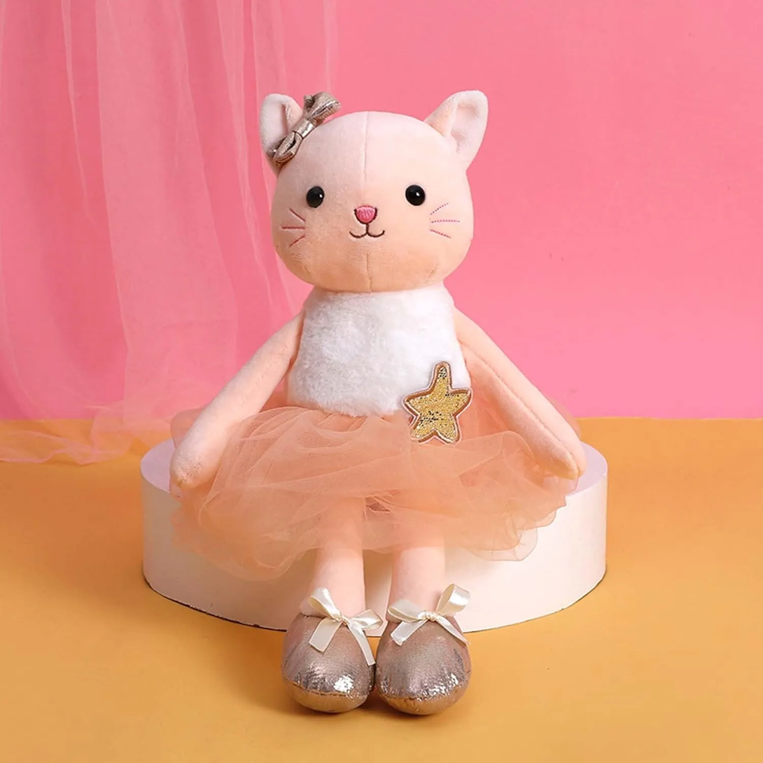 Plush Ballerina Dolls Kitten Cat Stuffed Animals Toys Ballet Dance Recital Gifts for Girls 15.5 Inches (Orange)