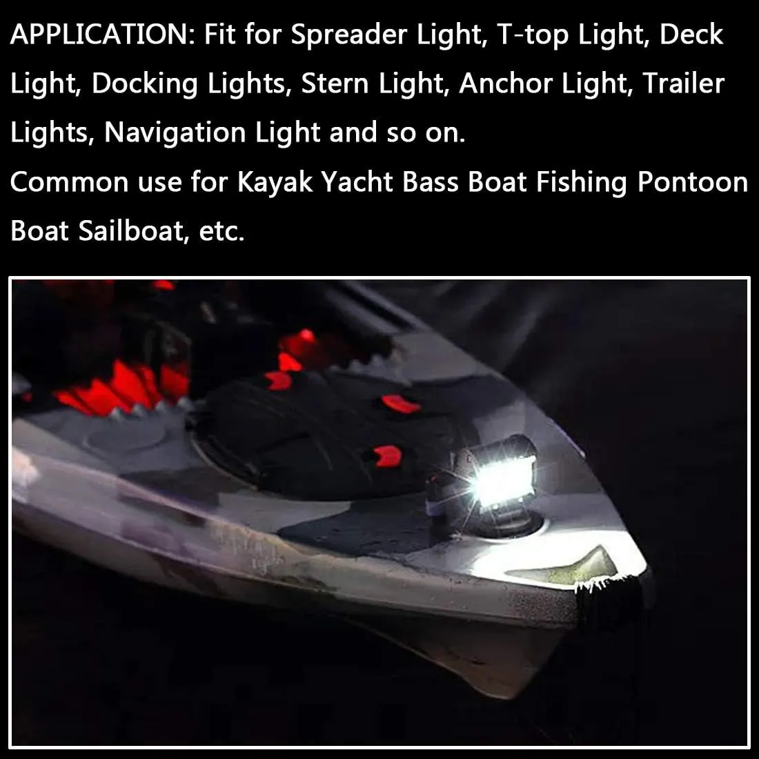 Pontoon Boat Docking Headlights, Marine Led Lights for Kayak Bass Jon Fishing Boat Spreader Light, T-top, Deck, Driving, Stern/Navigation Lights, 2pcs