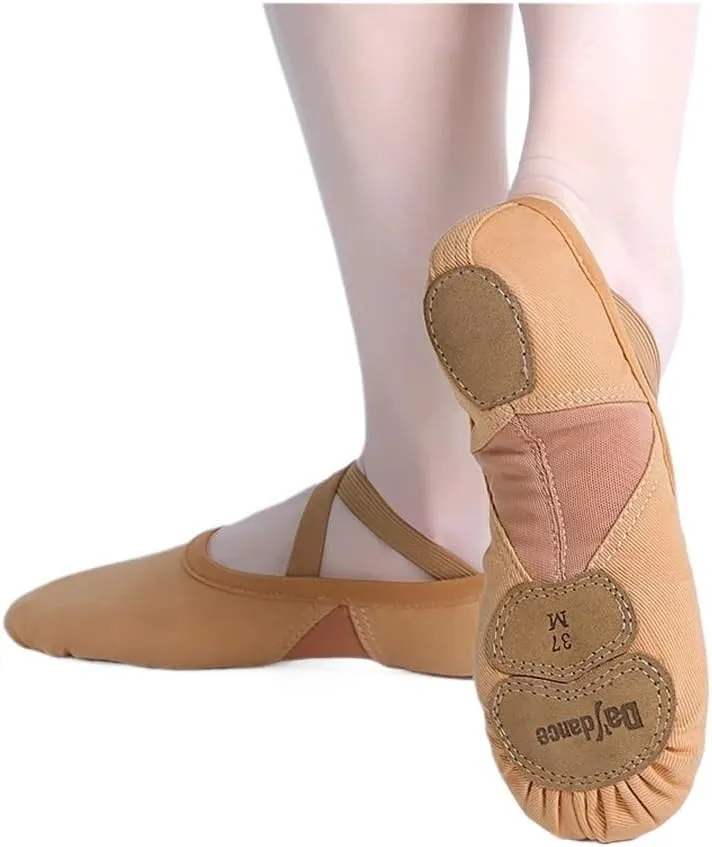 Professional Ballet Shoes Soft Three Split Sole Women Girls Ballerina Dance Shoes Stretch Fabric Mesh Splice Ballet Slippers(Beige,37)