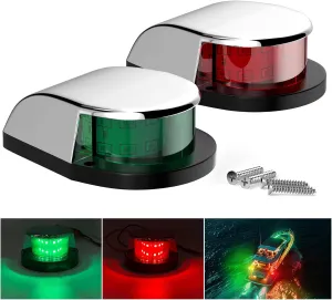 PSEQT Boat Navigation Lights 4'' Red Green LED Marine Bow Stern Port Starboard Signal Sailing Waterproof Lights 12V for Pontoon Kayak Yacht Sailboat Fishing Bass Boats (1 Red & 1Green, Silver Cover)