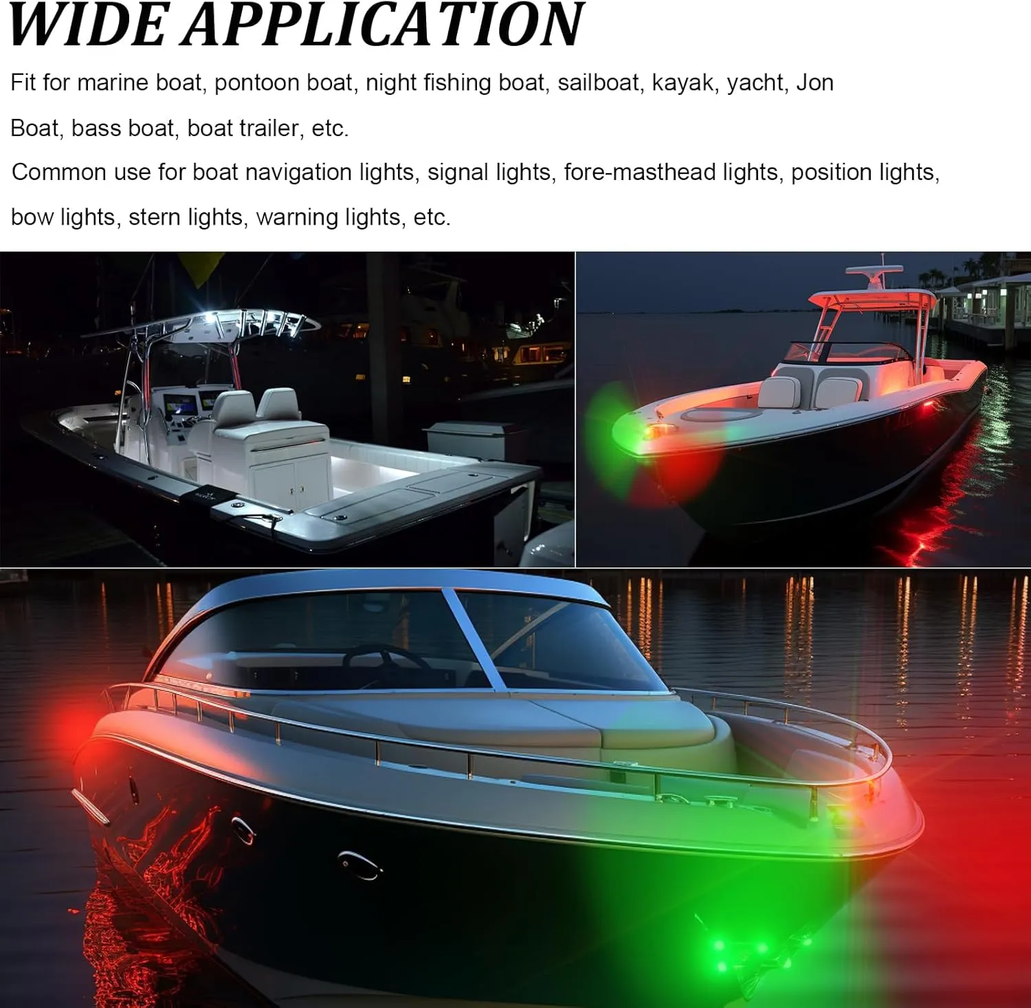 PSEQT Boat Navigation Lights Bow Stern LED Waterproof Red and Green(1Pcs), Marine Interior Deck Transom Round LED Lights White 12V (2Pcs) for Marine Pontoon Fishing Small Bass Boat Yacht Kayak