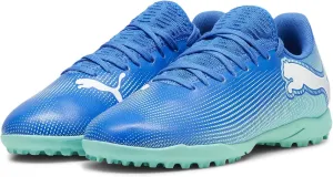 PUMA Future Play Turf Training (Little Big Kid) Sneaker, Hyperlink Blue/Mint White, 2.5 US Unisex