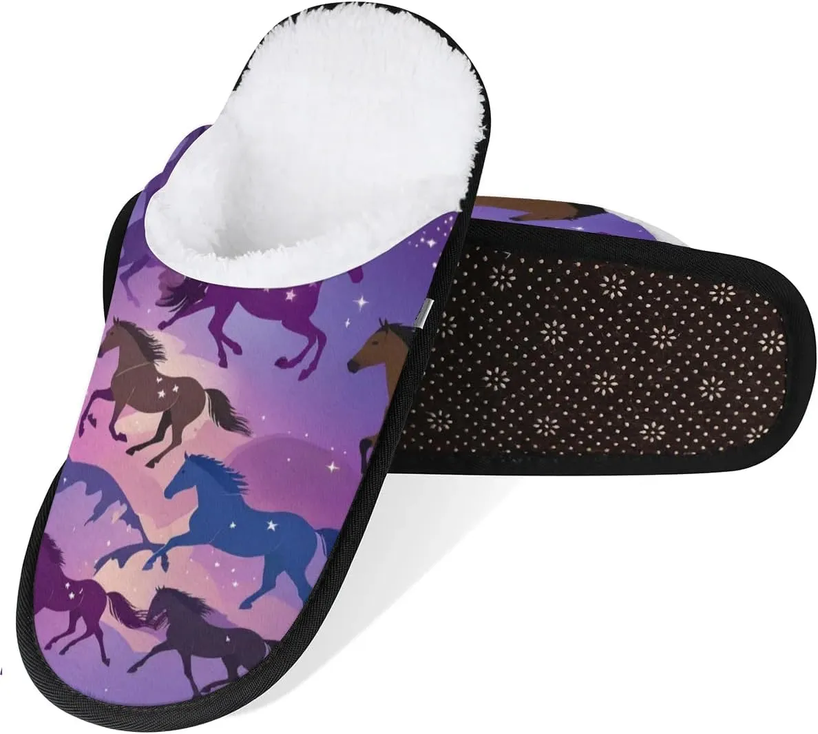 Purple Horses House Slippers for Women Men, Colorful Horse Art Non-Slip Spa Slippers Soft Foam Home Shoes
