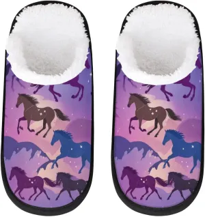 Purple Horses House Slippers for Women Men, Colorful Horse Art Non-Slip Spa Slippers Soft Foam Home Shoes