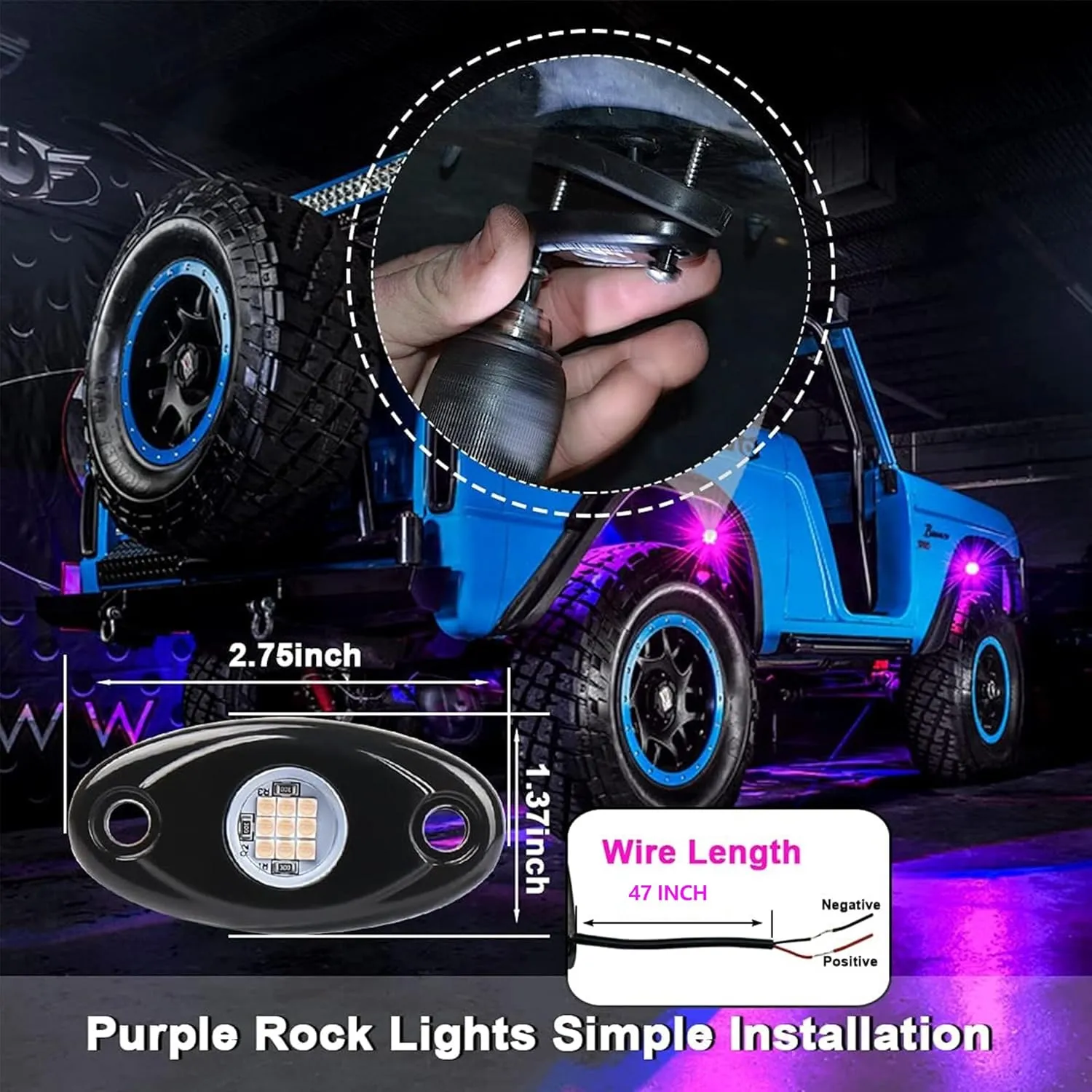 Purple Pink Rock Light 24pods 6000k Pure Purple Led Rocks Lights kit Ip68 Waterproof 47inch Extension Wires for ATV Rv Utv SUV Offroad Pickup Trucks Golf Boat Cars Fender Underglow Lighting