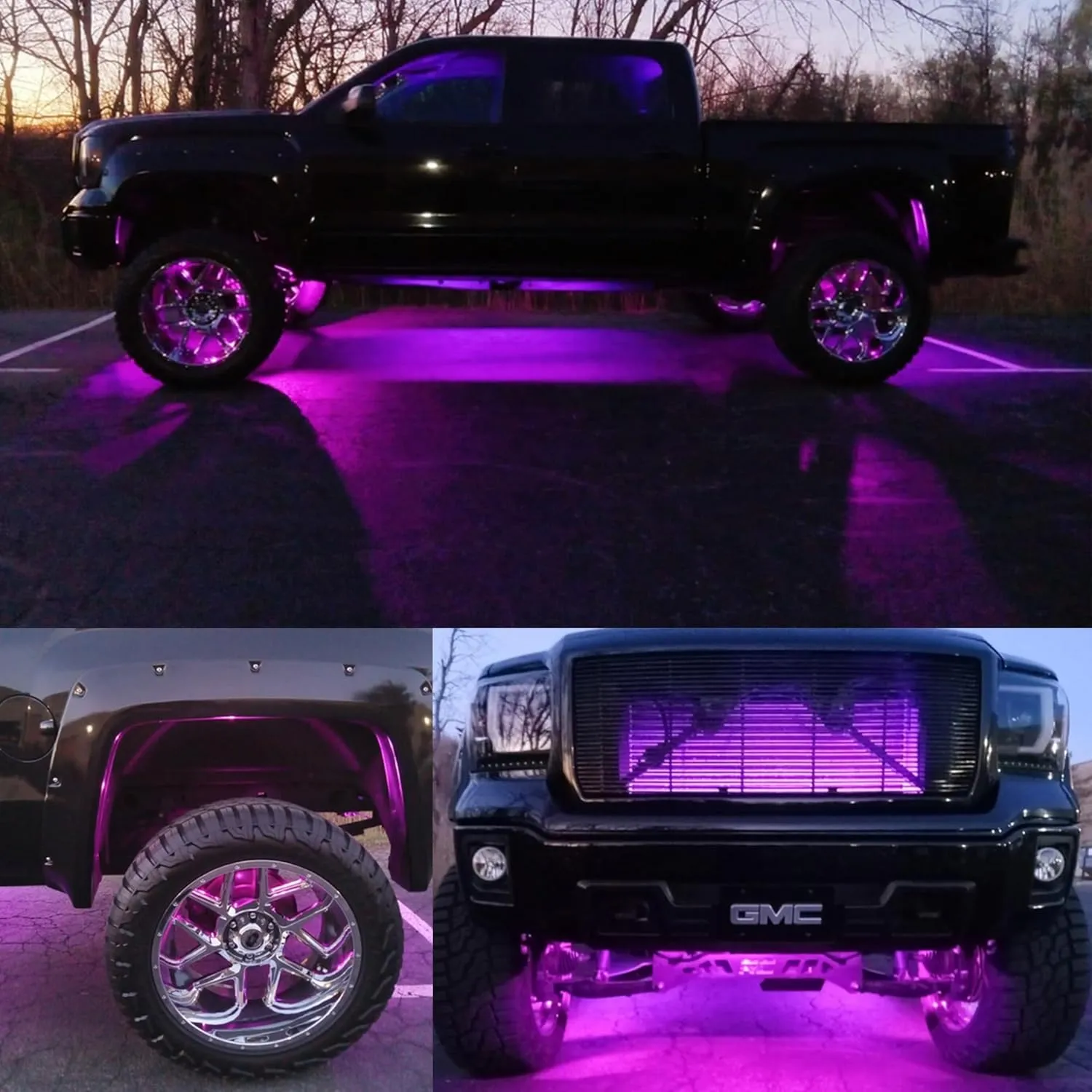 Purple Pink Rock Light 24pods 6000k Pure Purple Led Rocks Lights kit Ip68 Waterproof 47inch Extension Wires for ATV Rv Utv SUV Offroad Pickup Trucks Golf Boat Cars Fender Underglow Lighting