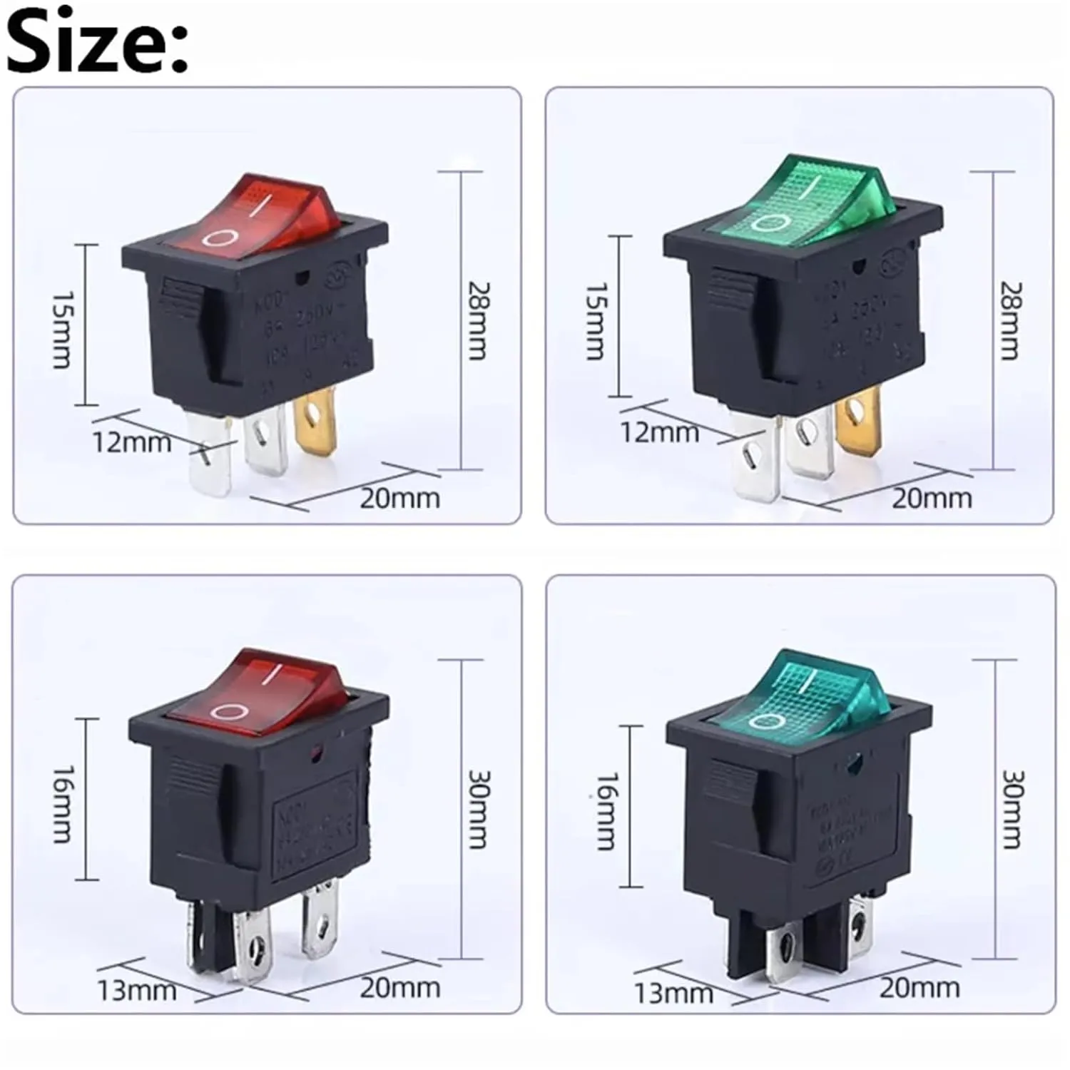 PURYN 5Pcs KCD1 Boat Car Rocker Switch 6A/10A 250V/125V AC ON-Off on-Off-on 250VAC 6A 125VAC 10A with Led Light 220V(2PIN Wang)