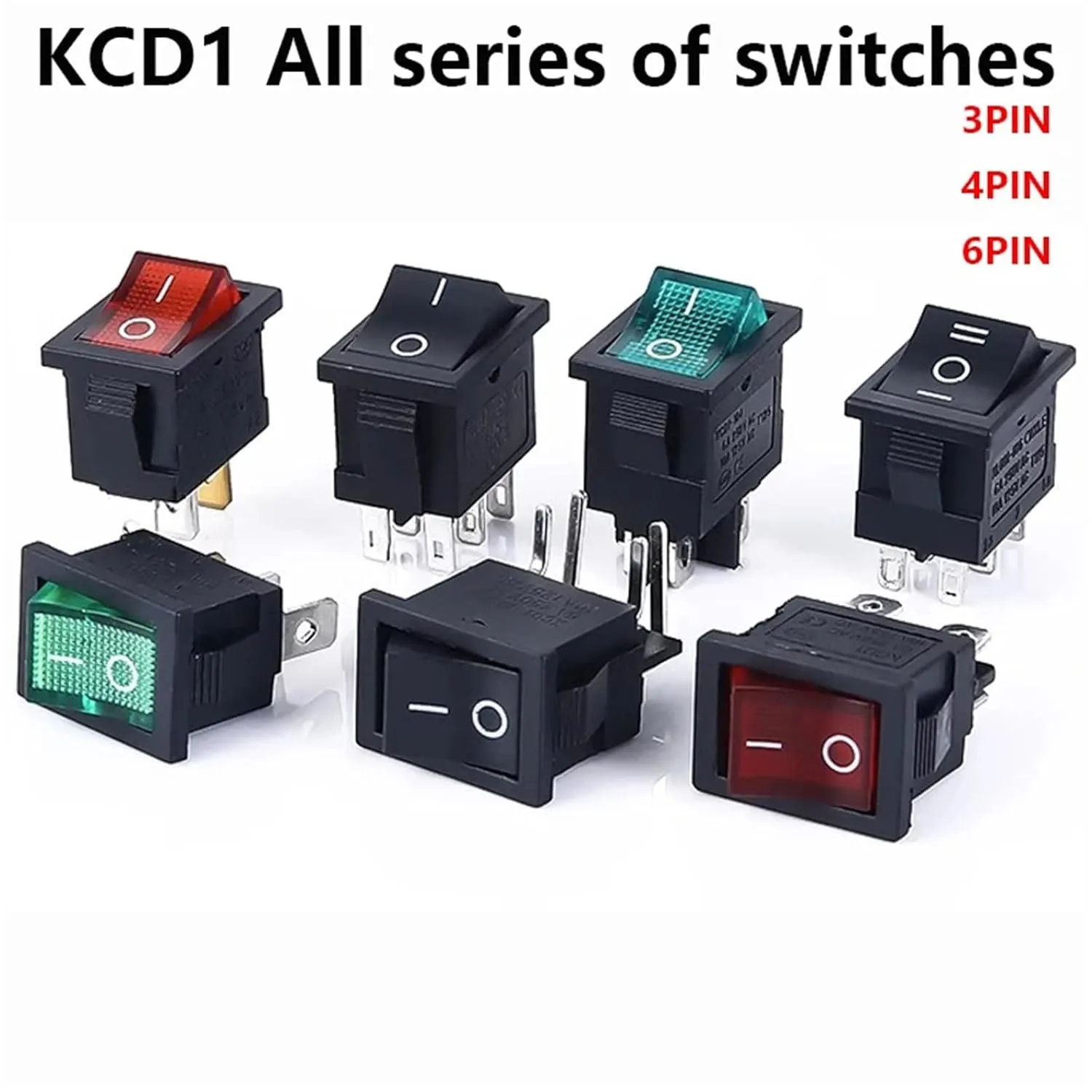 PURYN 5Pcs KCD1 Boat Car Rocker Switch 6A/10A 250V/125V AC ON-Off on-Off-on 250VAC 6A 125VAC 10A with Led Light 220V(2PIN Wang)