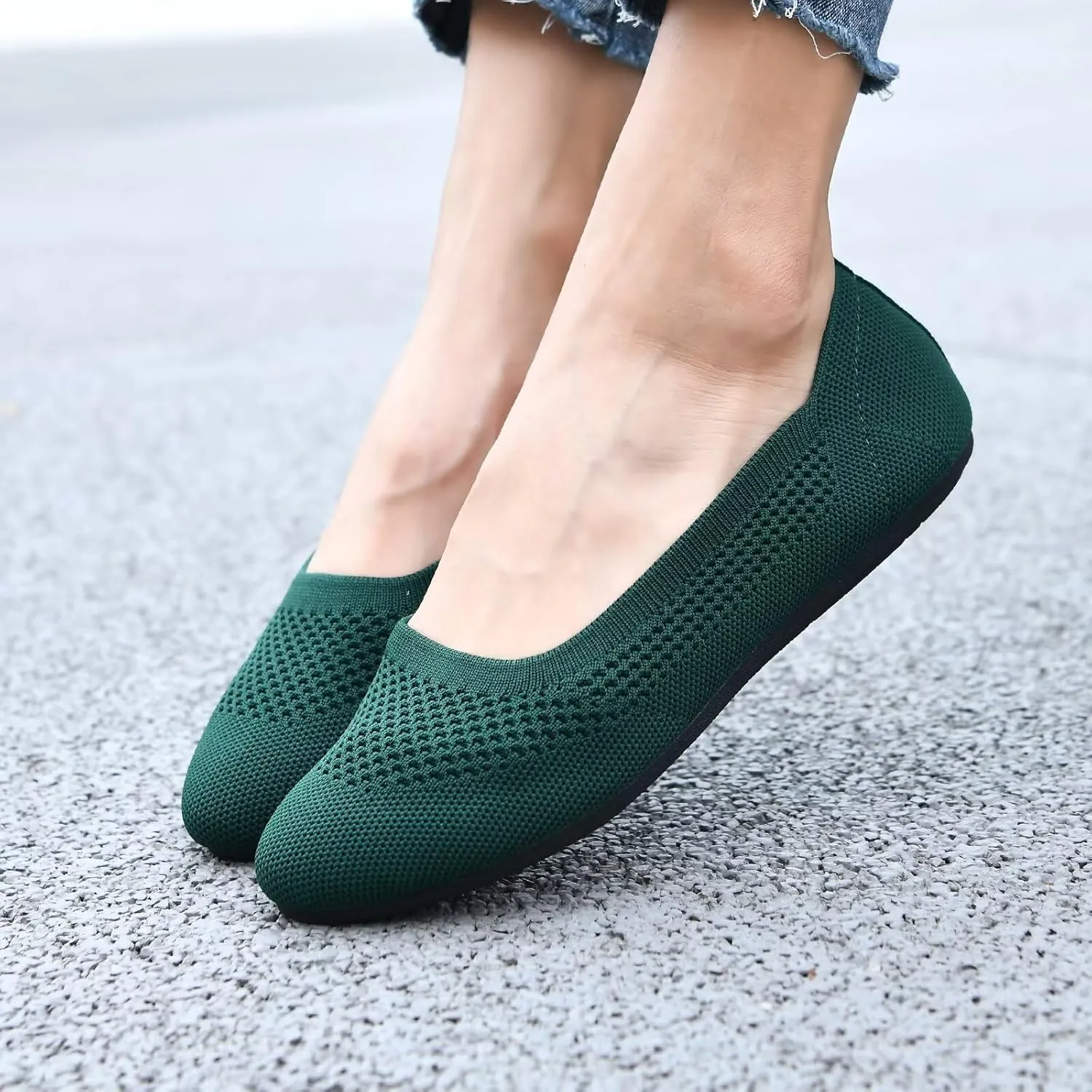 Puxowe Women’s Ballet Flat Shoes Round Toe Knit Slip On Ballerina Walking Flats Dress Shoes for Women