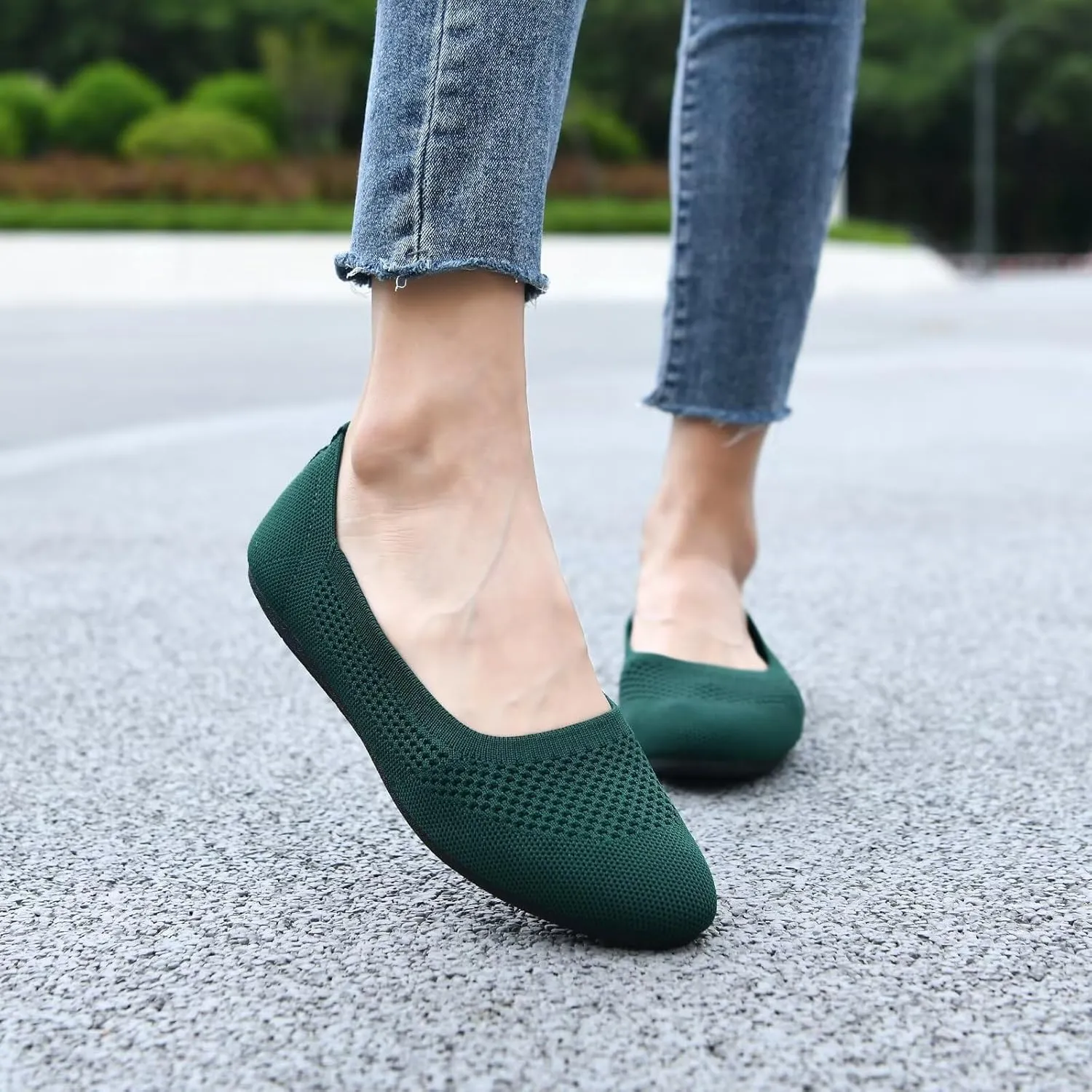 Puxowe Women’s Ballet Flat Shoes Round Toe Knit Slip On Ballerina Walking Flats Dress Shoes for Women