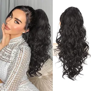 QGZ 20" Wavy Ponytail Extension, Claw Clip Ponytail Hair Extension, Natural Synthetic Hairpiece for Women Daily Use(Black Brown)