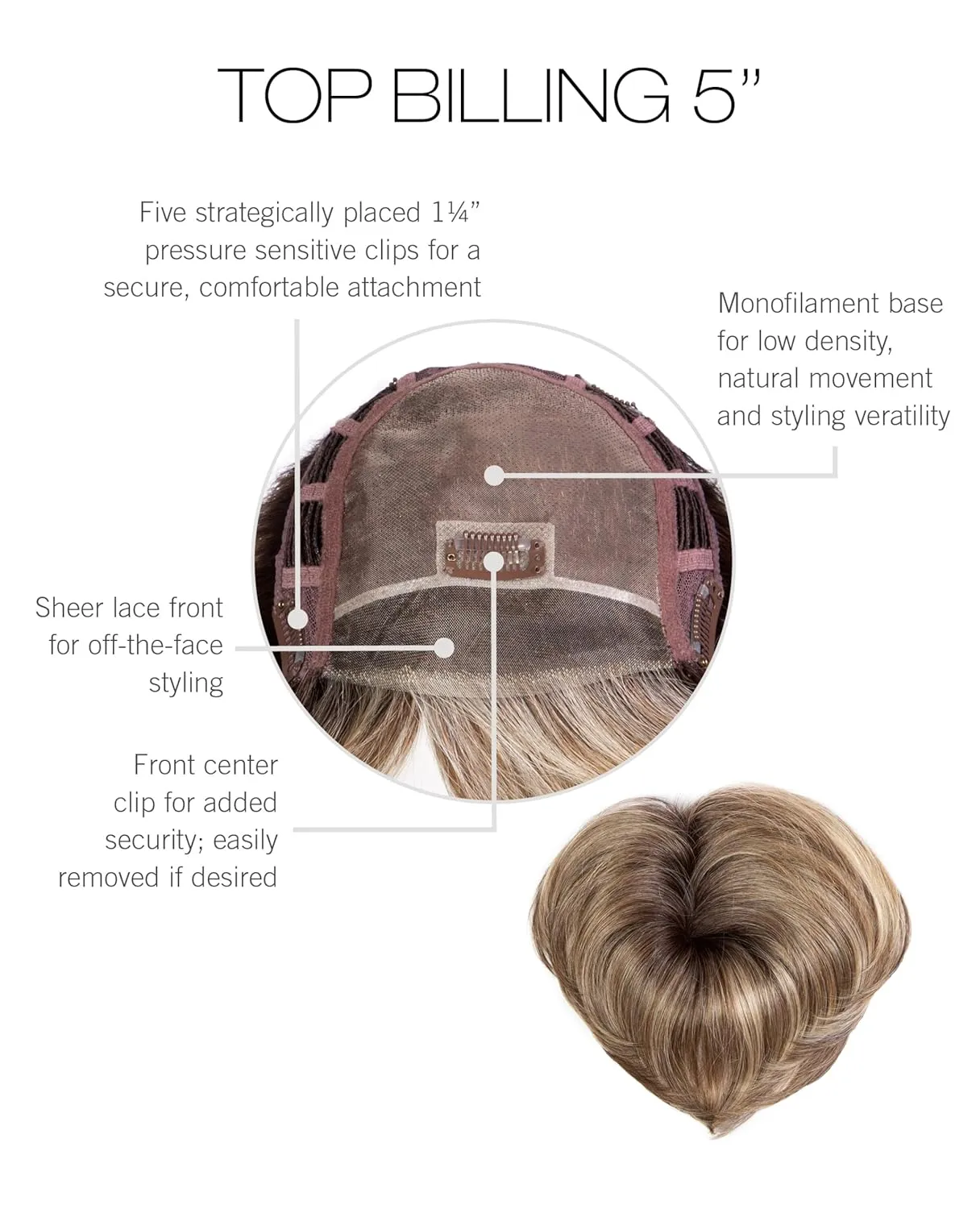 Raquel Welch Top Billing 5 Inch Top-Of-The-Head Hairpiece by Hairuwear, RL6/8 Dark Chocolate