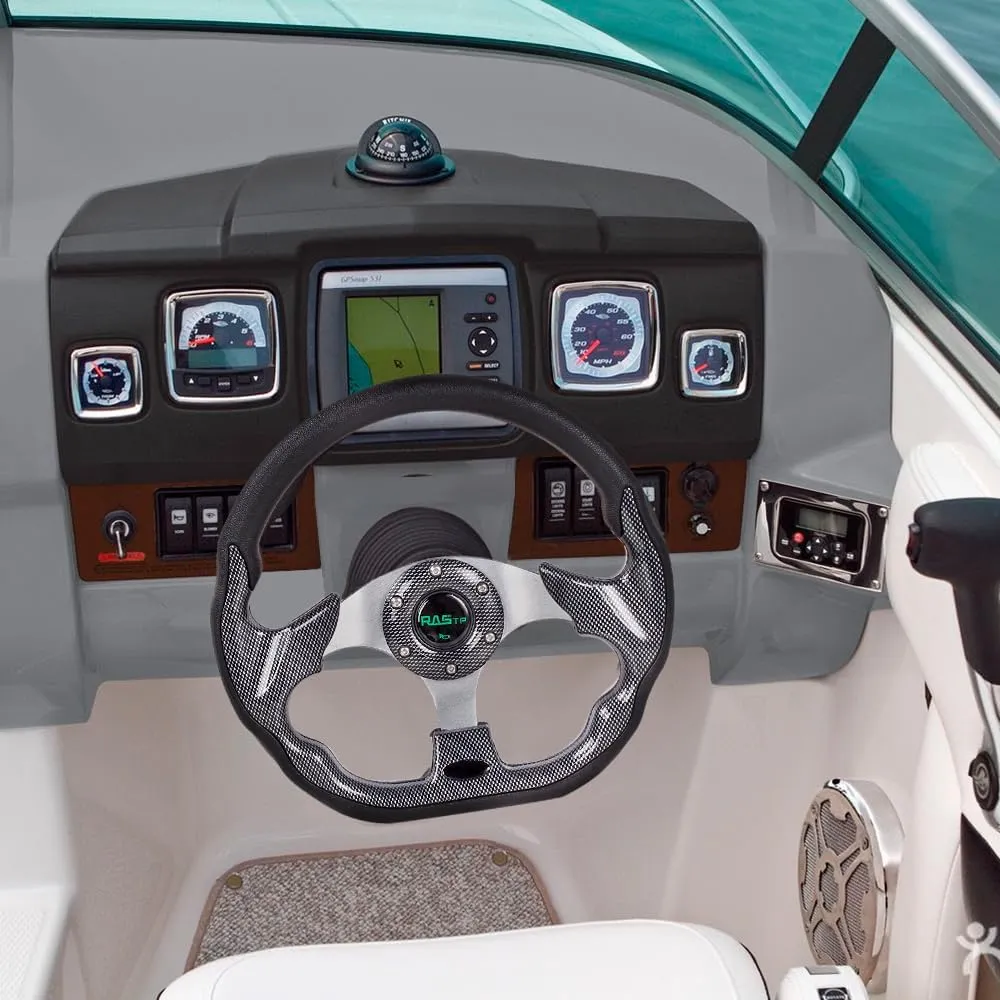 RASTP 12.6 Inch Boat Steering Wheel with 3/4“ Axle Marine Steering Wheel Adapter for Most Marine boats,Vessels,Yachts,Pontoons Boat(Pane)