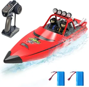 RC Boat for Kids Adults 2.4GHz Remote Control Boats with LED Light for Pool Lakes Water, 20MPH Fast Speed Racing Jet Boat, Boat Toy for Boys Girls, 2 Rechargeable Batteries 40  Mins, Red
