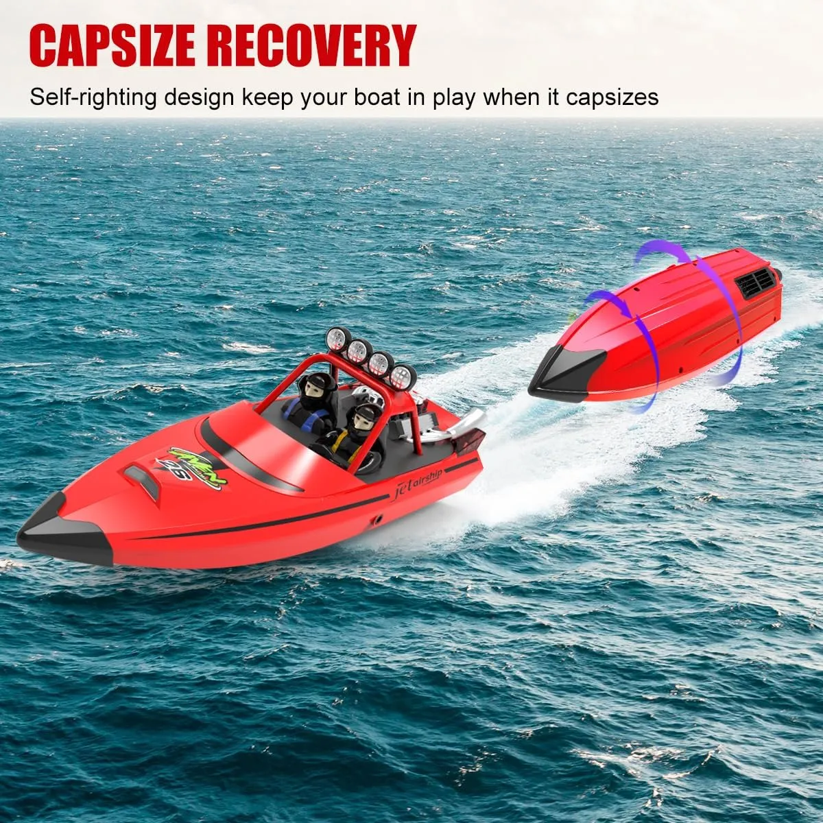 RC Boat for Kids Adults 2.4GHz Remote Control Boats with LED Light for Pool Lakes Water, 20MPH Fast Speed Racing Jet Boat, Boat Toy for Boys Girls, 2 Rechargeable Batteries 40  Mins, Red