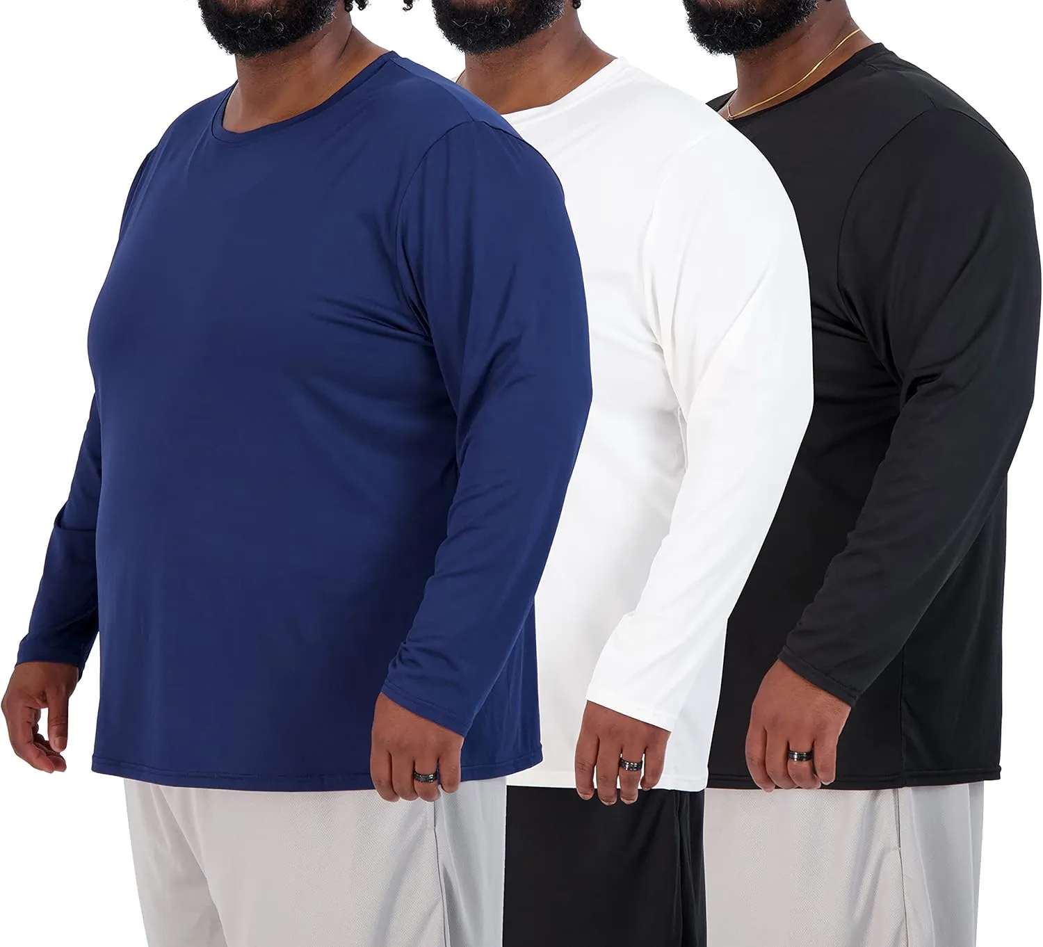 Real Essentials 3 Pack: Men’s Big & Tall Tech Stretch Long-Sleeve & Short-Sleeve Dry-Fit T-Shirt (3XT-5XT)