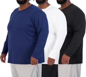 Real Essentials 3 Pack: Men’s Big & Tall Tech Stretch Long-Sleeve & Short-Sleeve Dry-Fit T-Shirt (3XT-5XT)