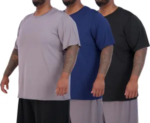 Real Essentials 3 Pack: Men’s Big & Tall Tech Stretch Long-Sleeve & Short-Sleeve Dry-Fit T-Shirt (3XT-5XT)