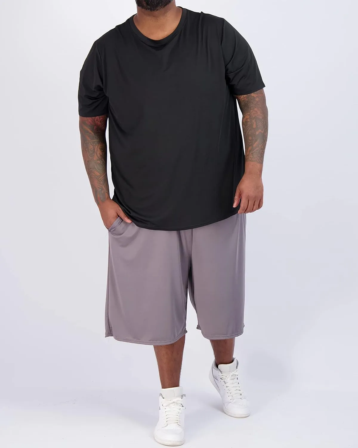 Real Essentials 3 Pack: Men’s Big & Tall Tech Stretch Long-Sleeve & Short-Sleeve Dry-Fit T-Shirt (3XT-5XT)