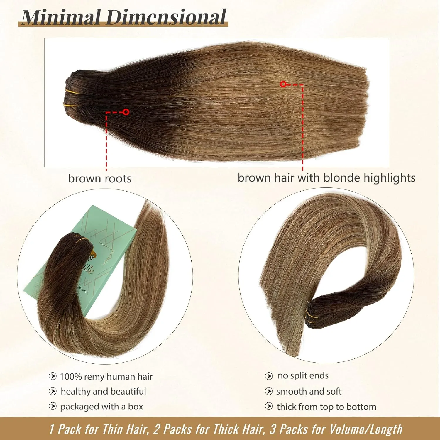Real Hair Extensions Clip in Blonde Highlights Hair Extensions Thick 100grams 4pcs 22in Long Straight Ombre Brown to Ash Brown and Bleach Blonde Balayage Human Hair Extensions Clips in for Thin Hair