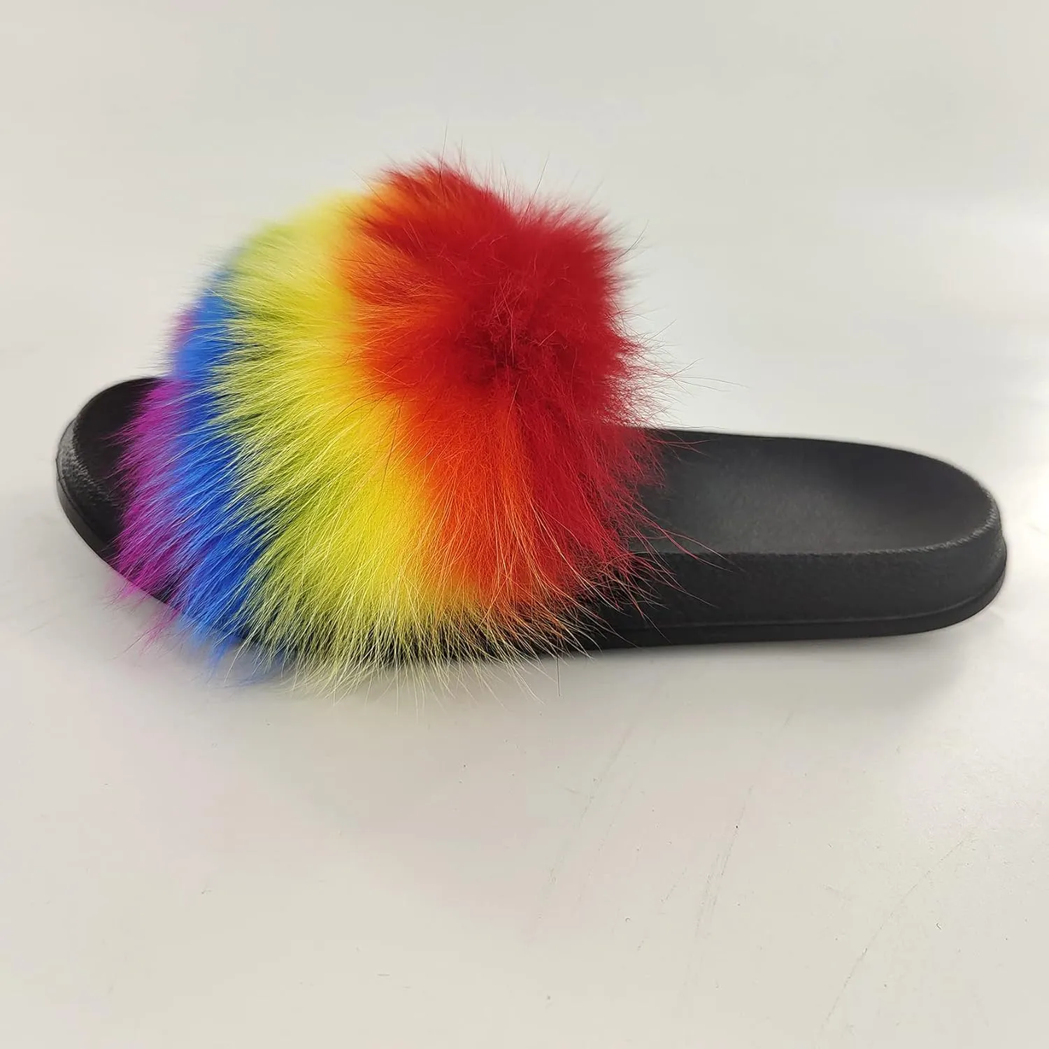 Real Raccoon Fur Slides Slippers for women Girls Summer Open Toe Fluffy Slides Soft Sole