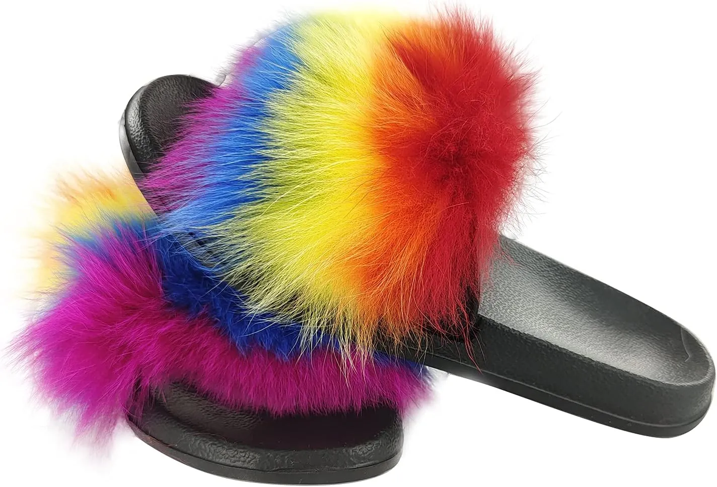 Real Raccoon Fur Slides Slippers for women Girls Summer Open Toe Fluffy Slides Soft Sole