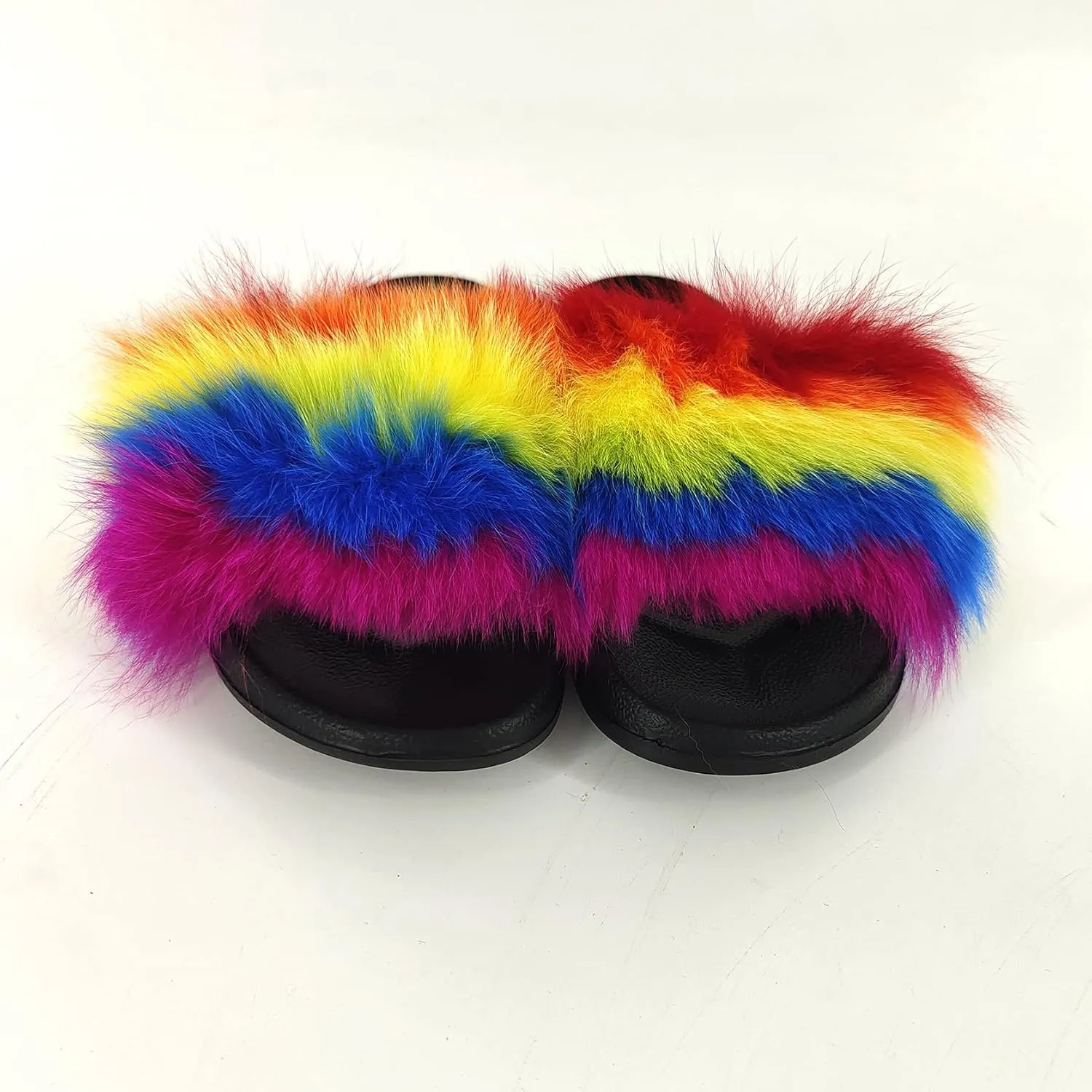 Real Raccoon Fur Slides Slippers for women Girls Summer Open Toe Fluffy Slides Soft Sole