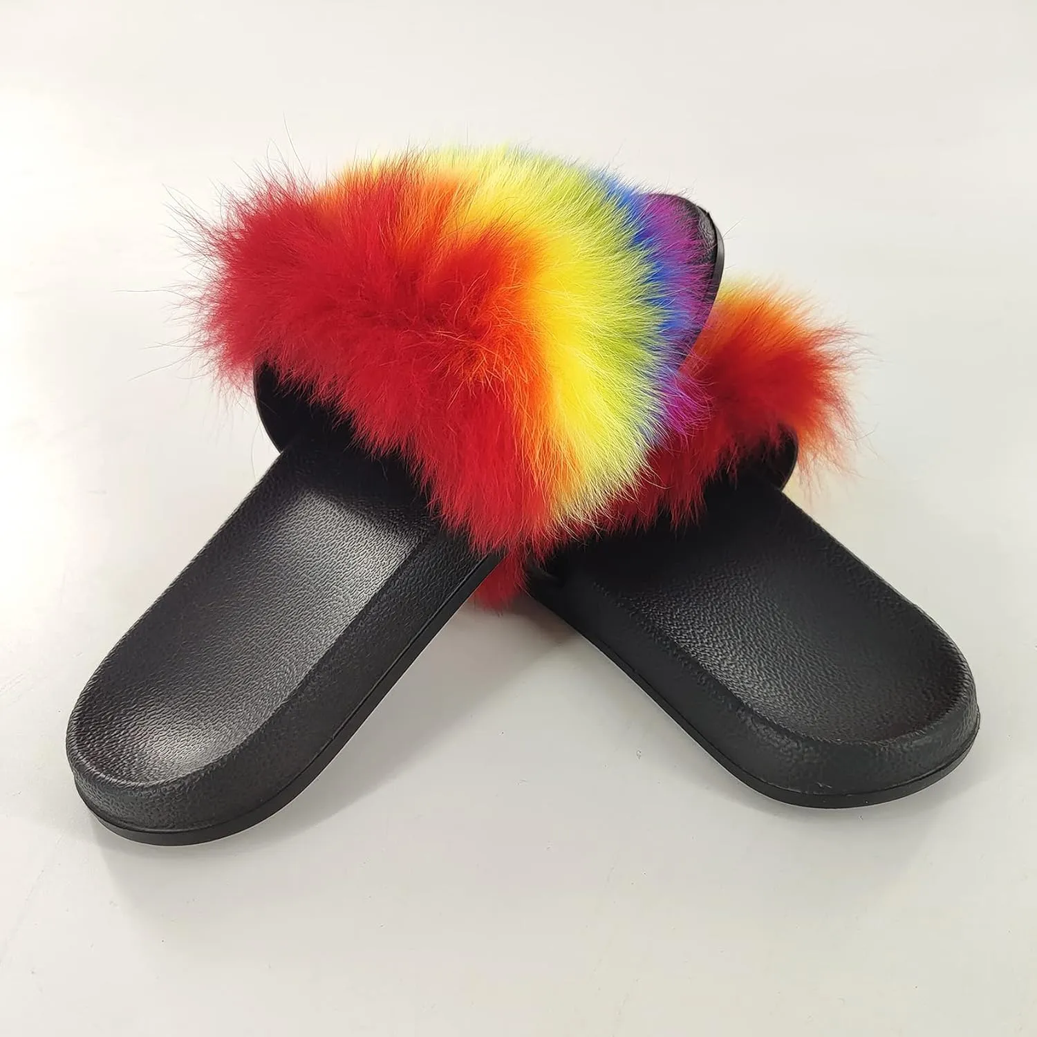 Real Raccoon Fur Slides Slippers for women Girls Summer Open Toe Fluffy Slides Soft Sole