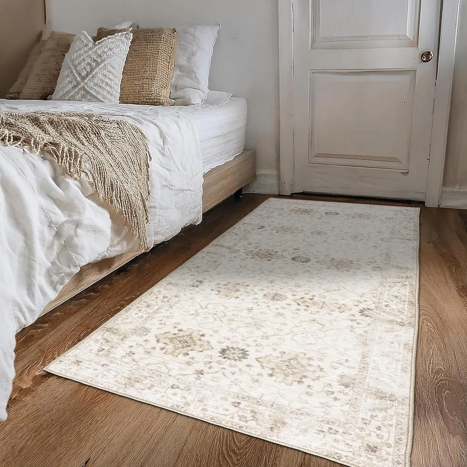 ReaLife Rugs Machine Washable Area Rug Runner - Living Room Bedroom Bathroom Kitchen Entryway Office - Padded Low Pile Stain Resistant Premium - Boho Farmhouse Vintage - BEV - Beige 2'6" x 8'