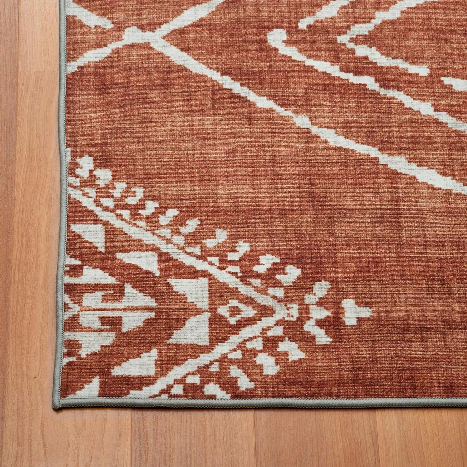 ReaLife Rugs Machine Washable Area Rug Runner - Living Room Bedroom Bathroom Kitchen Entryway Office - Padded Low Pile Stain Resistant Premium - Moroccan Diamond Tribal - Jax - Orange 2'6" x 10'