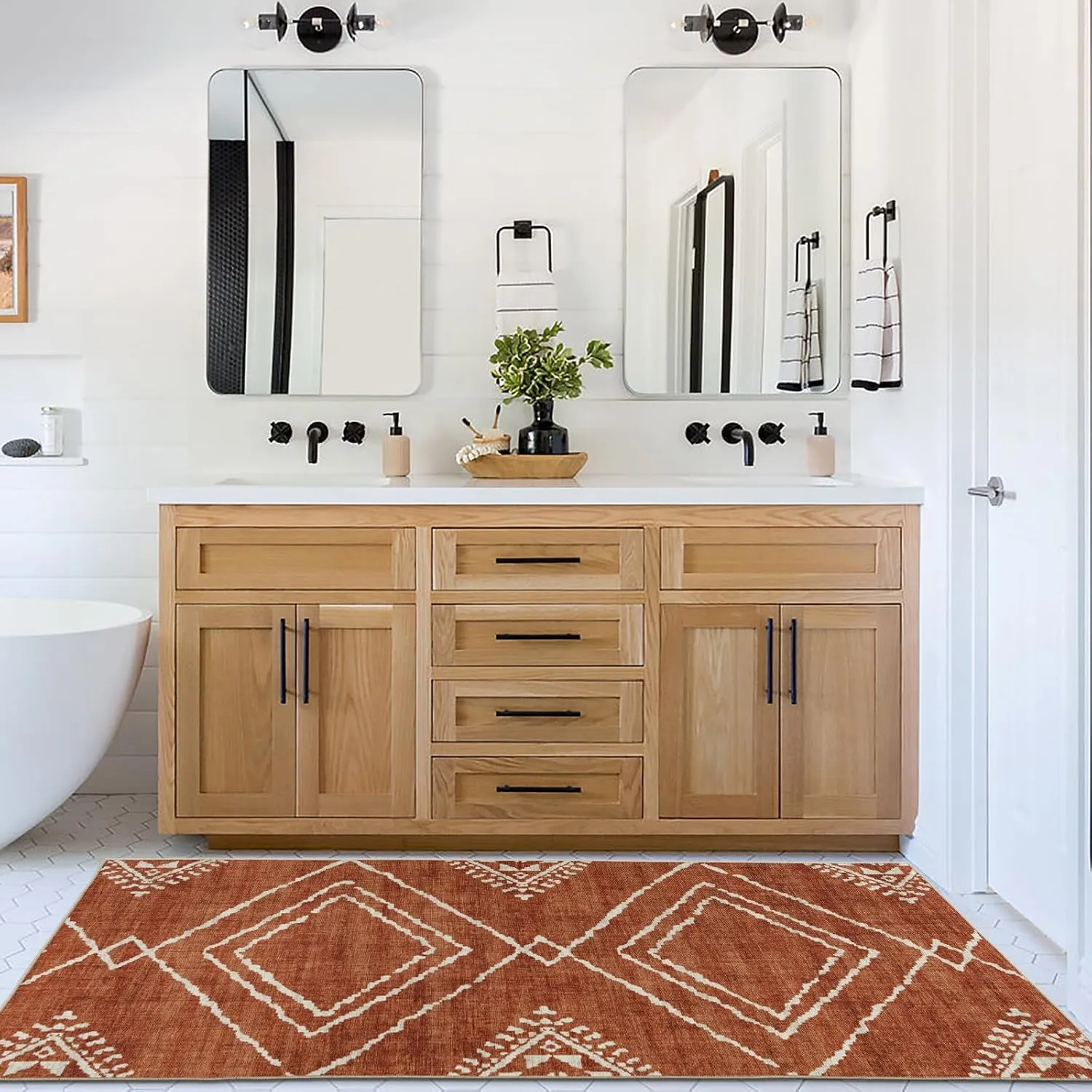 ReaLife Rugs Machine Washable Area Rug Runner - Living Room Bedroom Bathroom Kitchen Entryway Office - Padded Low Pile Stain Resistant Premium - Moroccan Diamond Tribal - Jax - Orange 2'6" x 10'