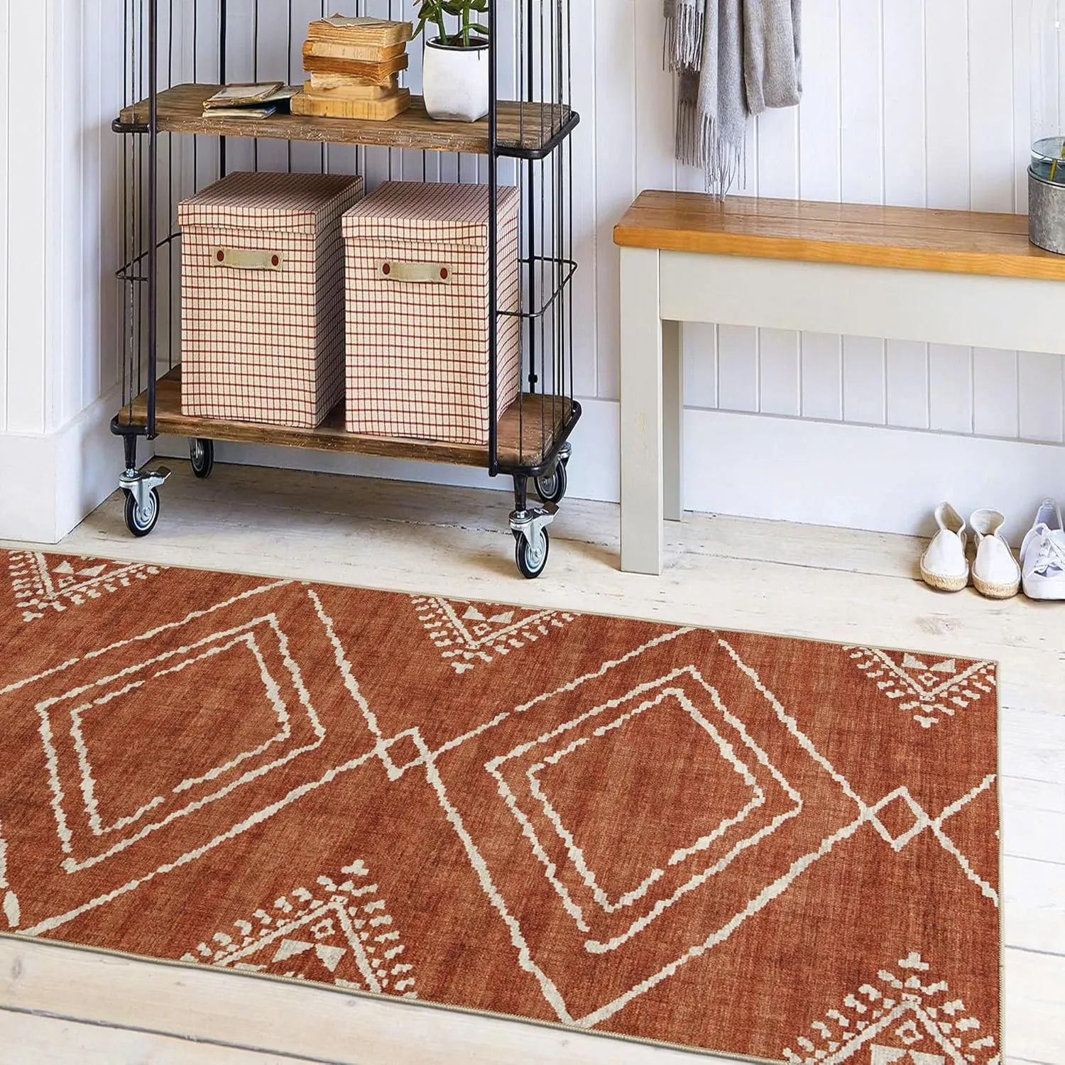 ReaLife Rugs Machine Washable Area Rug Runner - Living Room Bedroom Bathroom Kitchen Entryway Office - Padded Low Pile Stain Resistant Premium - Moroccan Diamond Tribal - Jax - Orange 2'6" x 10'