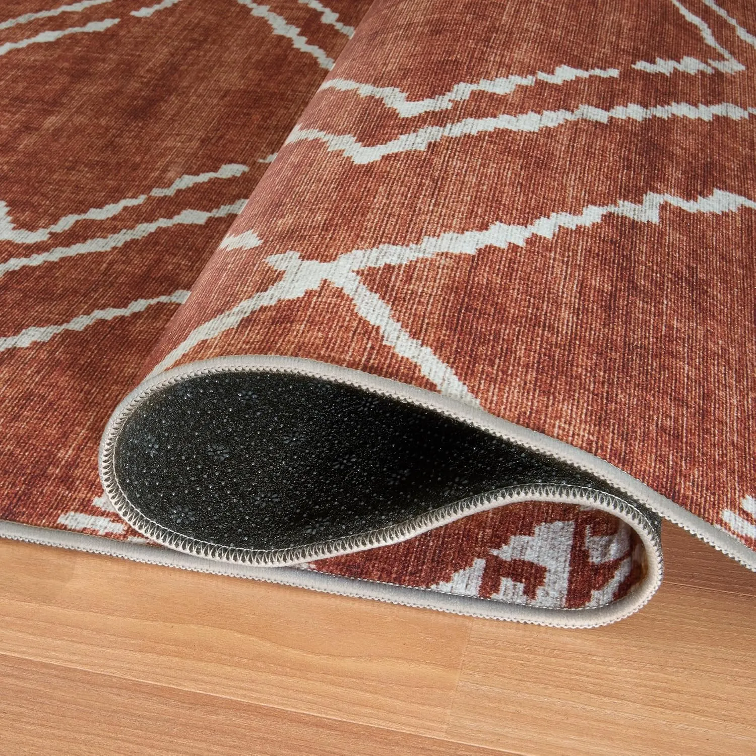 ReaLife Rugs Machine Washable Area Rug Runner - Living Room Bedroom Bathroom Kitchen Entryway Office - Padded Low Pile Stain Resistant Premium - Moroccan Diamond Tribal - Jax - Orange 2'6" x 10'