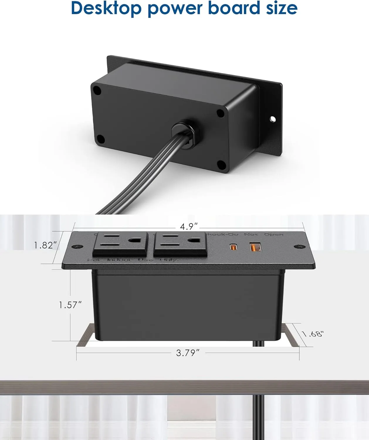 Recessed Power Strip USB C PD 30W Fast Charging,Flush Mount Desk Recessed Outlet,Space-Saver for Furniture Side Table,2 USB Ports,2 AC Outlets,6ft Cord,Ultra Thin Flat Plug