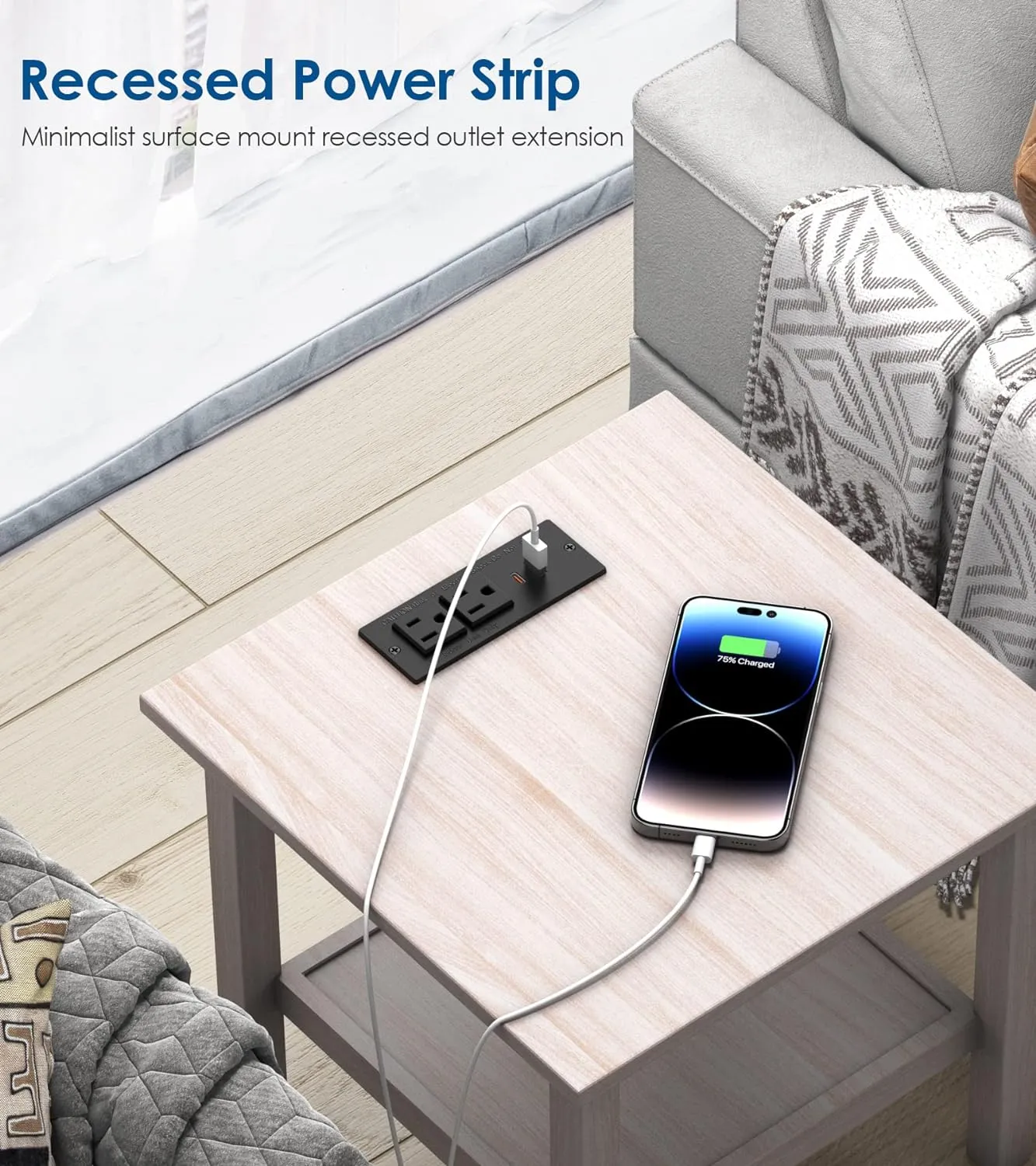 Recessed Power Strip USB C PD 30W Fast Charging,Flush Mount Desk Recessed Outlet,Space-Saver for Furniture Side Table,2 USB Ports,2 AC Outlets,6ft Cord,Ultra Thin Flat Plug