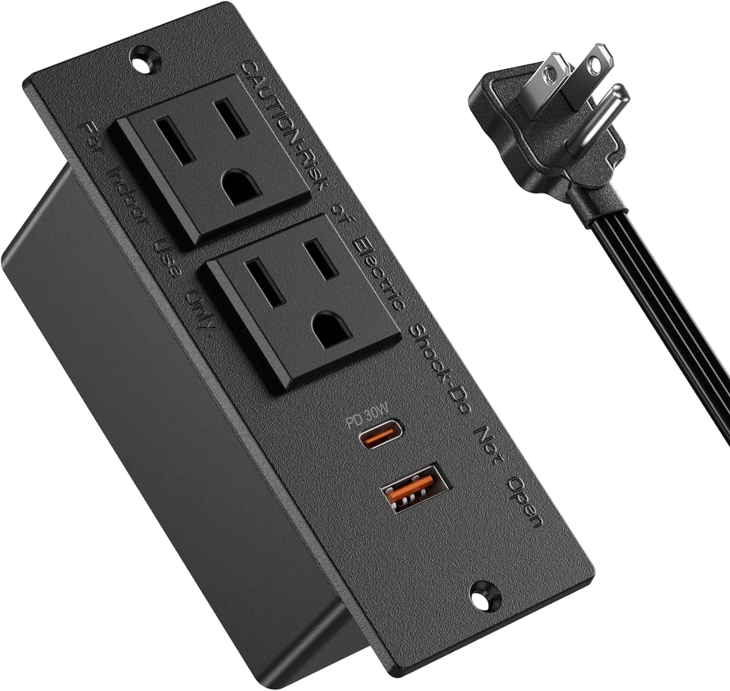 Recessed Power Strip USB C PD 30W Fast Charging,Flush Mount Desk Recessed Outlet,Space-Saver for Furniture Side Table,2 USB Ports,2 AC Outlets,6ft Cord,Ultra Thin Flat Plug