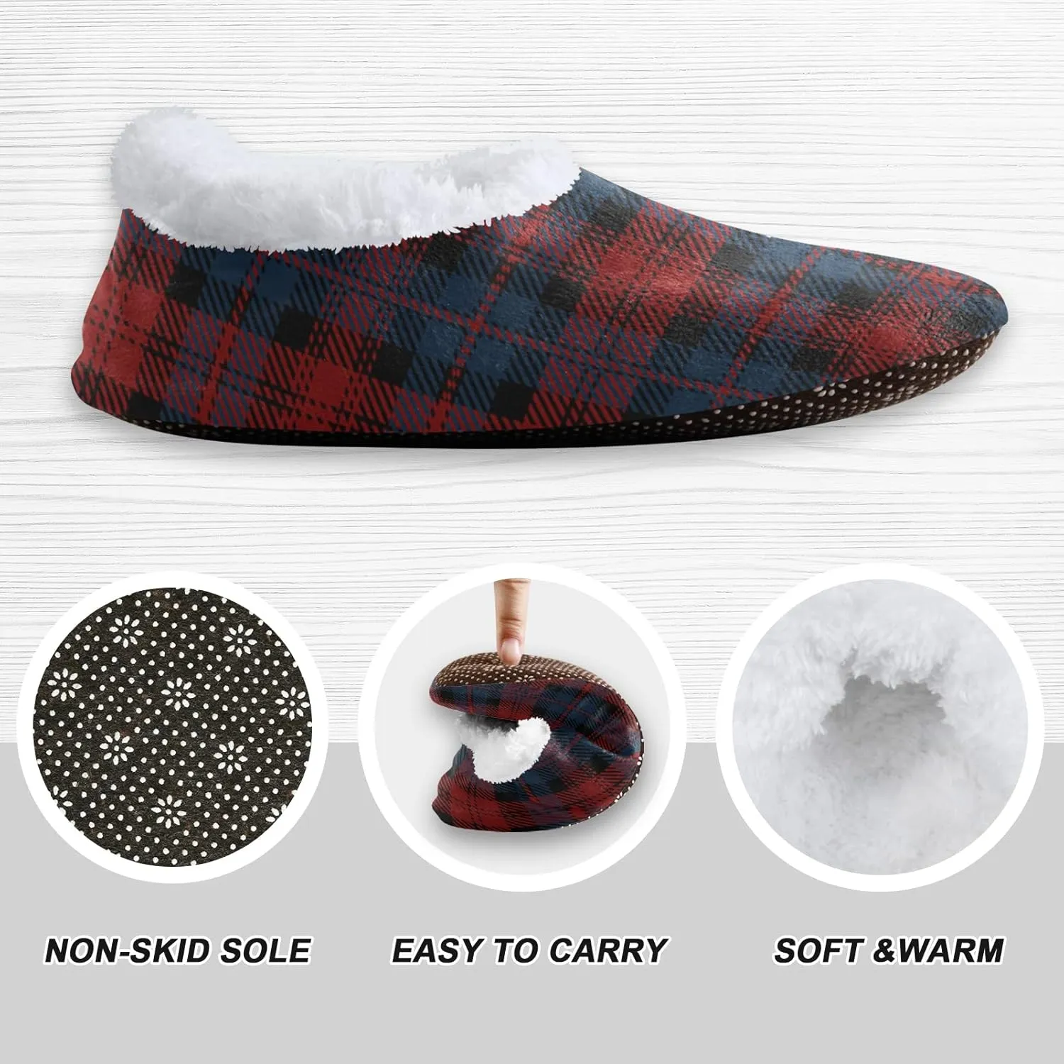 Red Blue Tartan Plaid Home Slippers Christmas Spa Travel House Slipper Soft Memory Foam Slipper Non Slip for Women Men Hotel Bedroom Shoes Slippers M