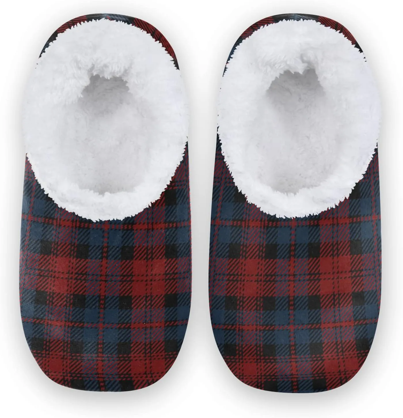 Red Blue Tartan Plaid Home Slippers Christmas Spa Travel House Slipper Soft Memory Foam Slipper Non Slip for Women Men Hotel Bedroom Shoes Slippers M