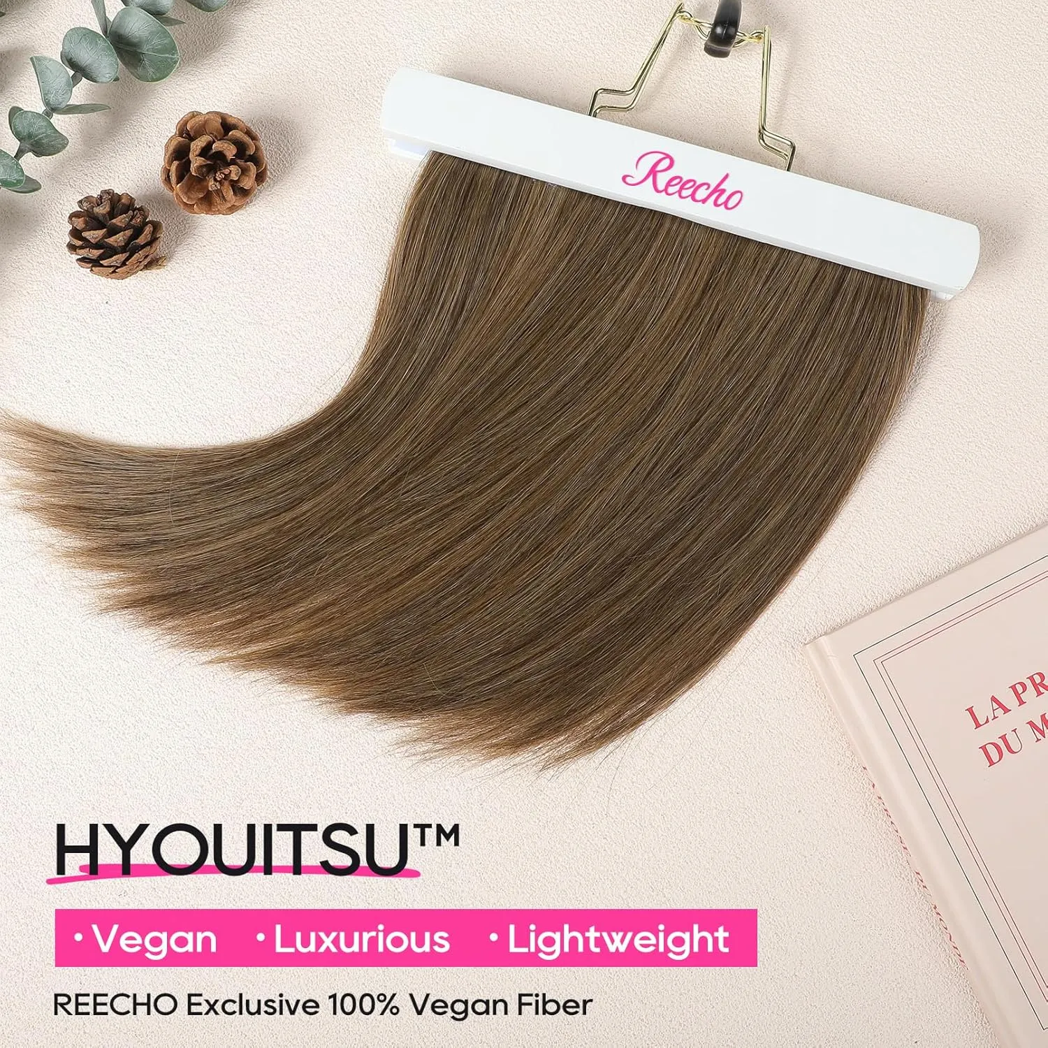 REECHO 12" Invisible Wire Hair Extensions with Thinner Softer Lace Weft Adjustable Size Removable Secure Clips in Short Straight Secret Hairpiece for Women (Ash Brown)