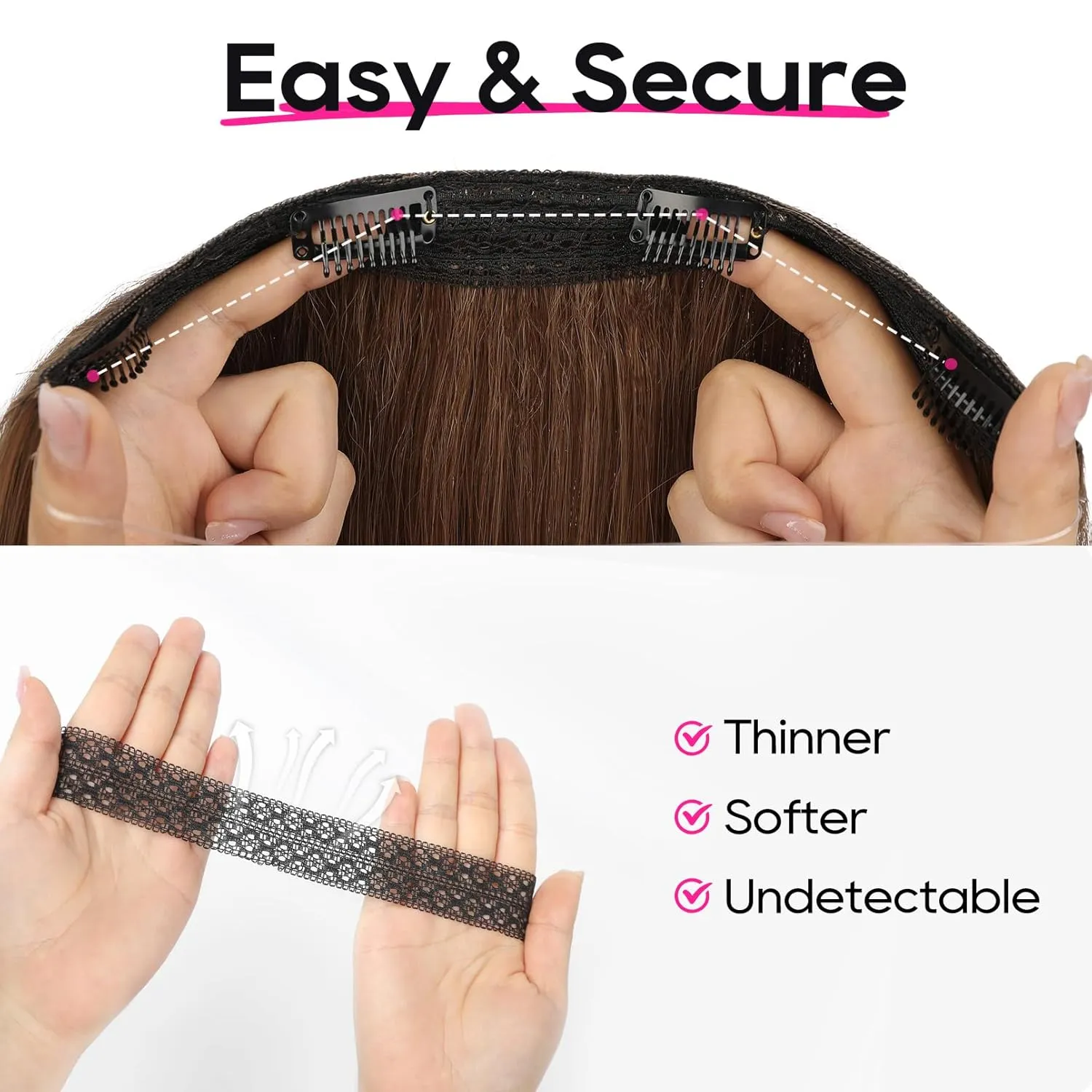 REECHO 12" Invisible Wire Hair Extensions with Thinner Softer Lace Weft Adjustable Size Removable Secure Clips in Short Straight Secret Hairpiece for Women (Ash Brown)