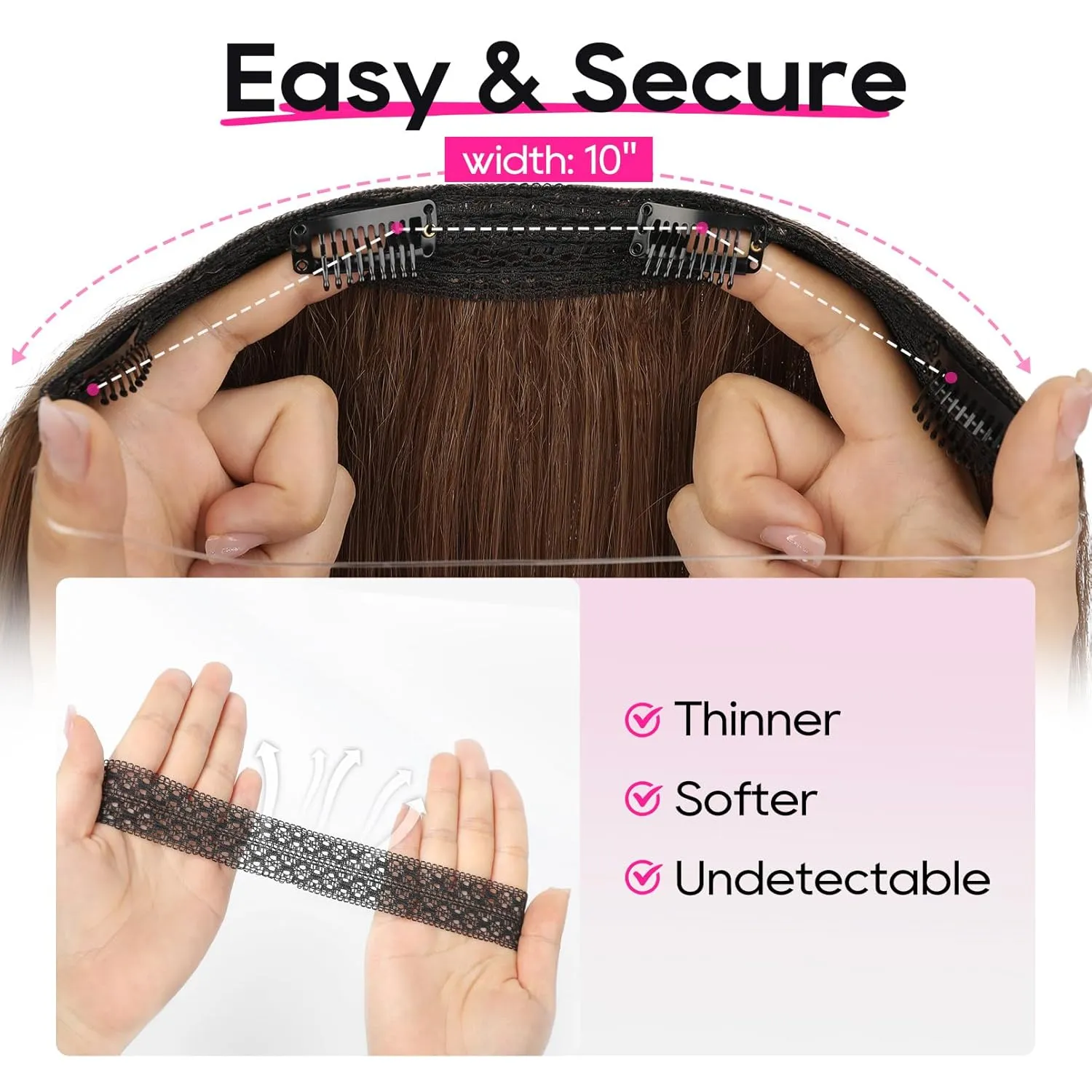 REECHO 12" Invisible Wire Hair Extensions with Thinner Softer Lace Weft Adjustable Size Removable Secure Clips in Short Straight Secret Hairpiece for Women - Black