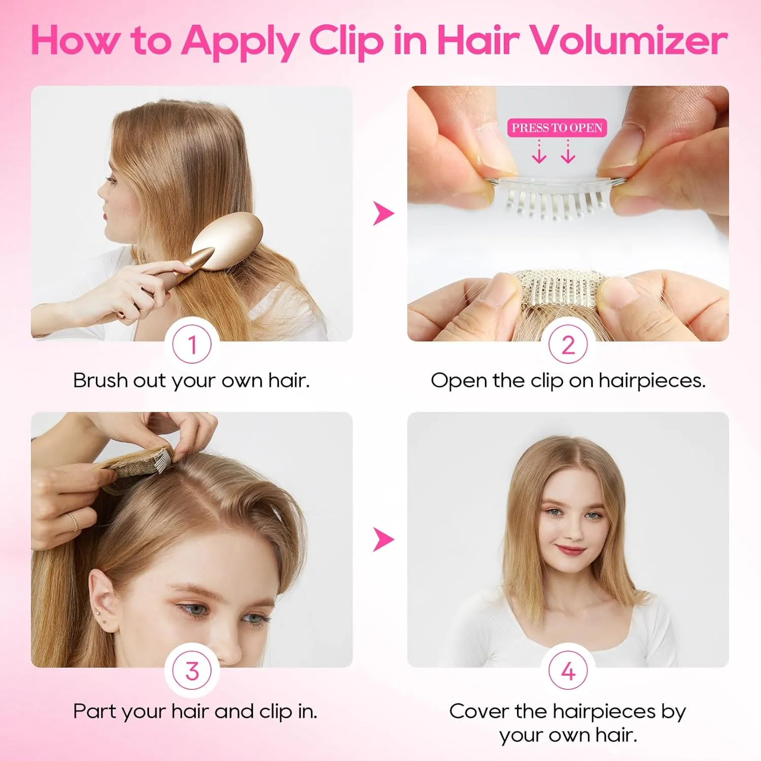 REECHO Clip in Hair Volumizer, 2PCS 8 inch Short Thick Clip in Hairpieces Adding Extra Volume Hair Extensions for Women with Thin Fine (Deep Blonde, 8 Inch(Pack of 2))