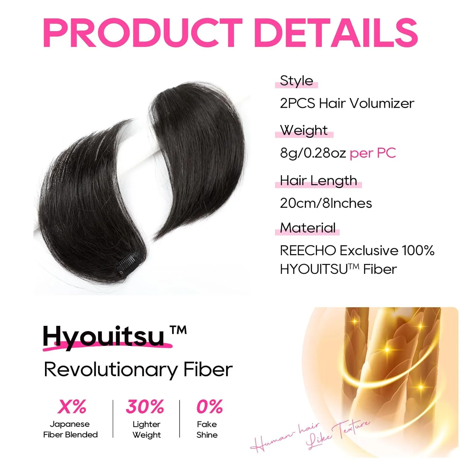 REECHO Clip in Hair Volumizer, 2PCS 8 inch Short Thick Clip in Hairpieces Adding Extra Volume Hair Extensions for Women with Thin Fine Hair - Black Brown