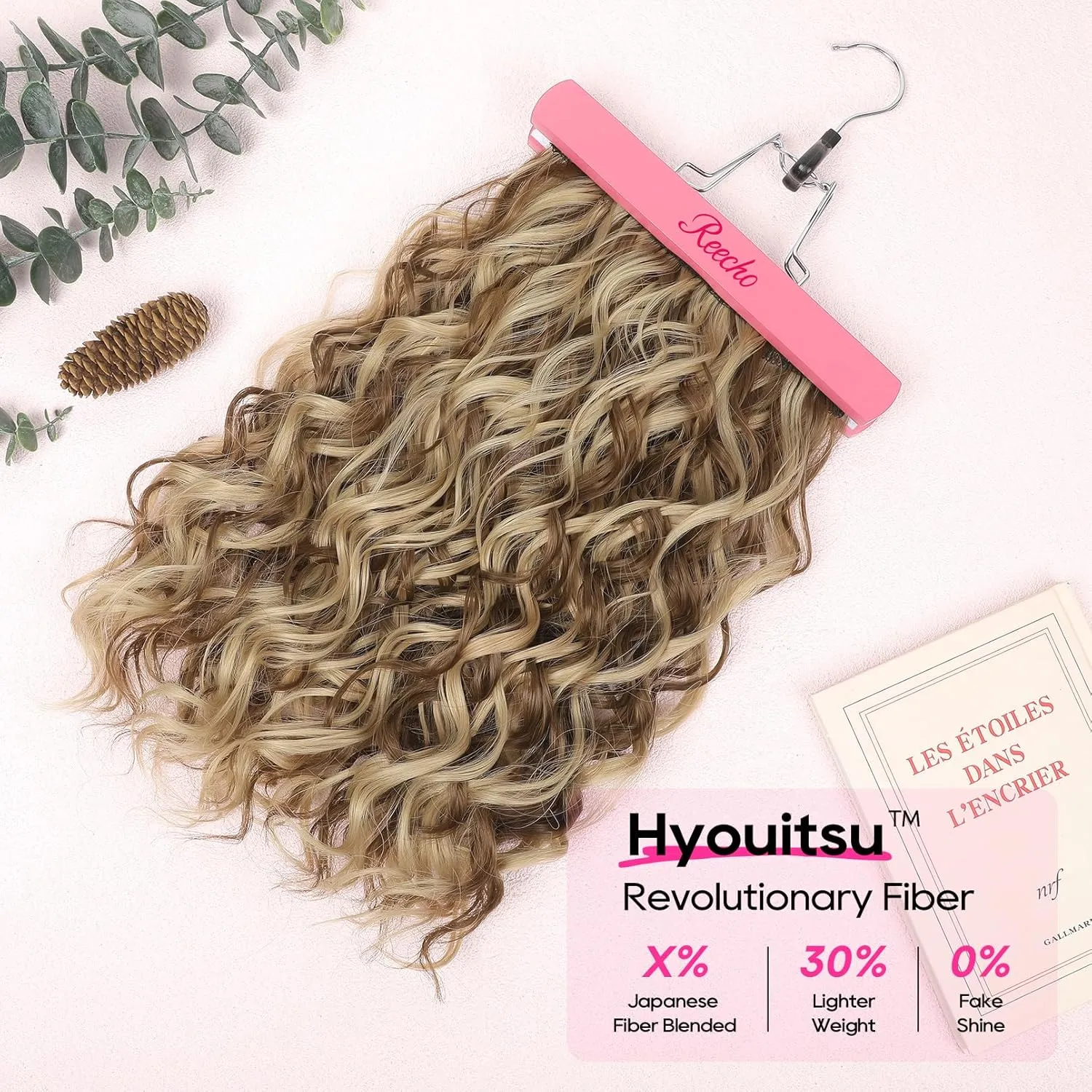 REECHO Curly Hair Extensions, 4PCS 16 inch Clip in Hair Extensions Lace Weft Short Curly Extension Clip Ins Invisible Natural Hairpieces for Women, Brown with Deep Blonde Highlights
