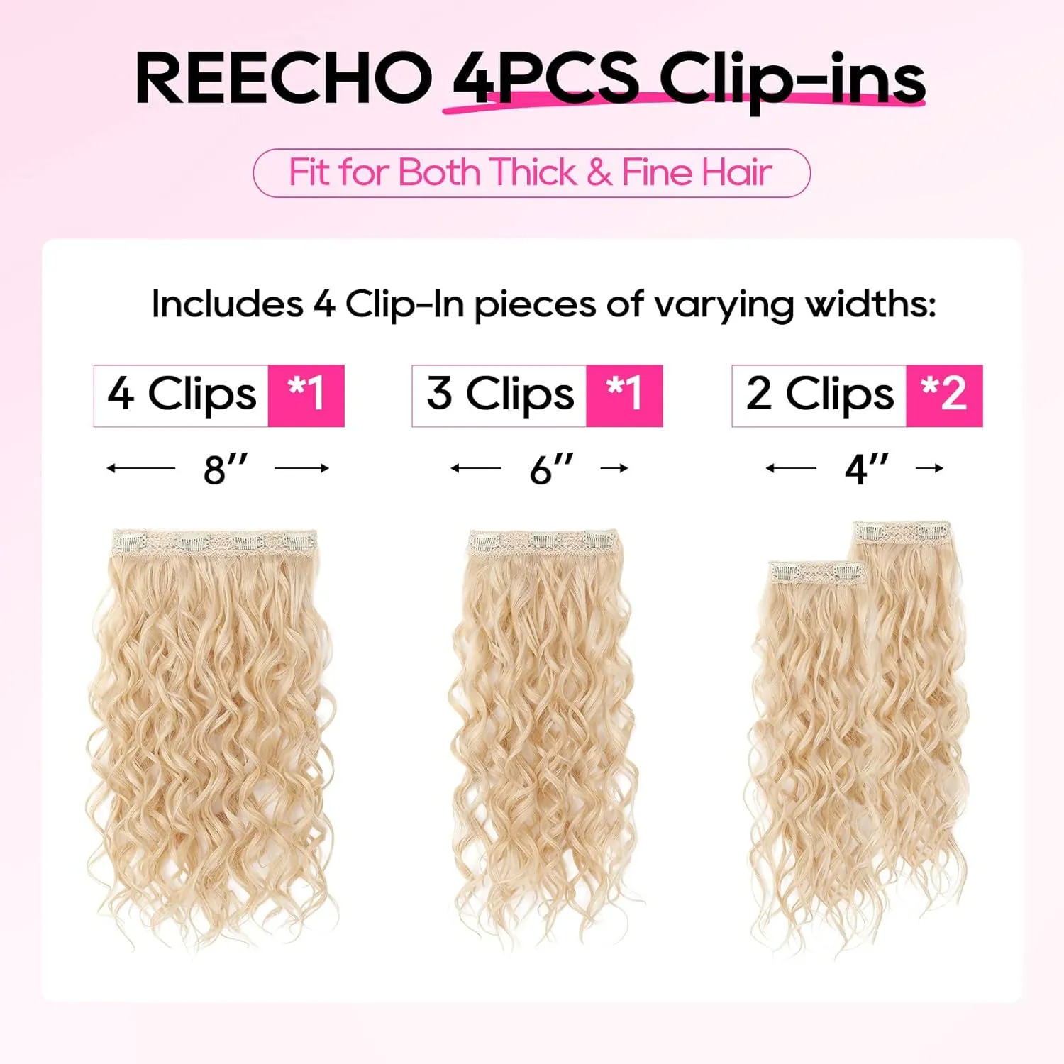 REECHO Curly Hair Extensions, 4PCS 16 inch Clip in Hair Extensions Lace Weft Short Curly Extension Clip Ins Invisible Natural Hairpieces for Women, Brown with Deep Blonde Highlights