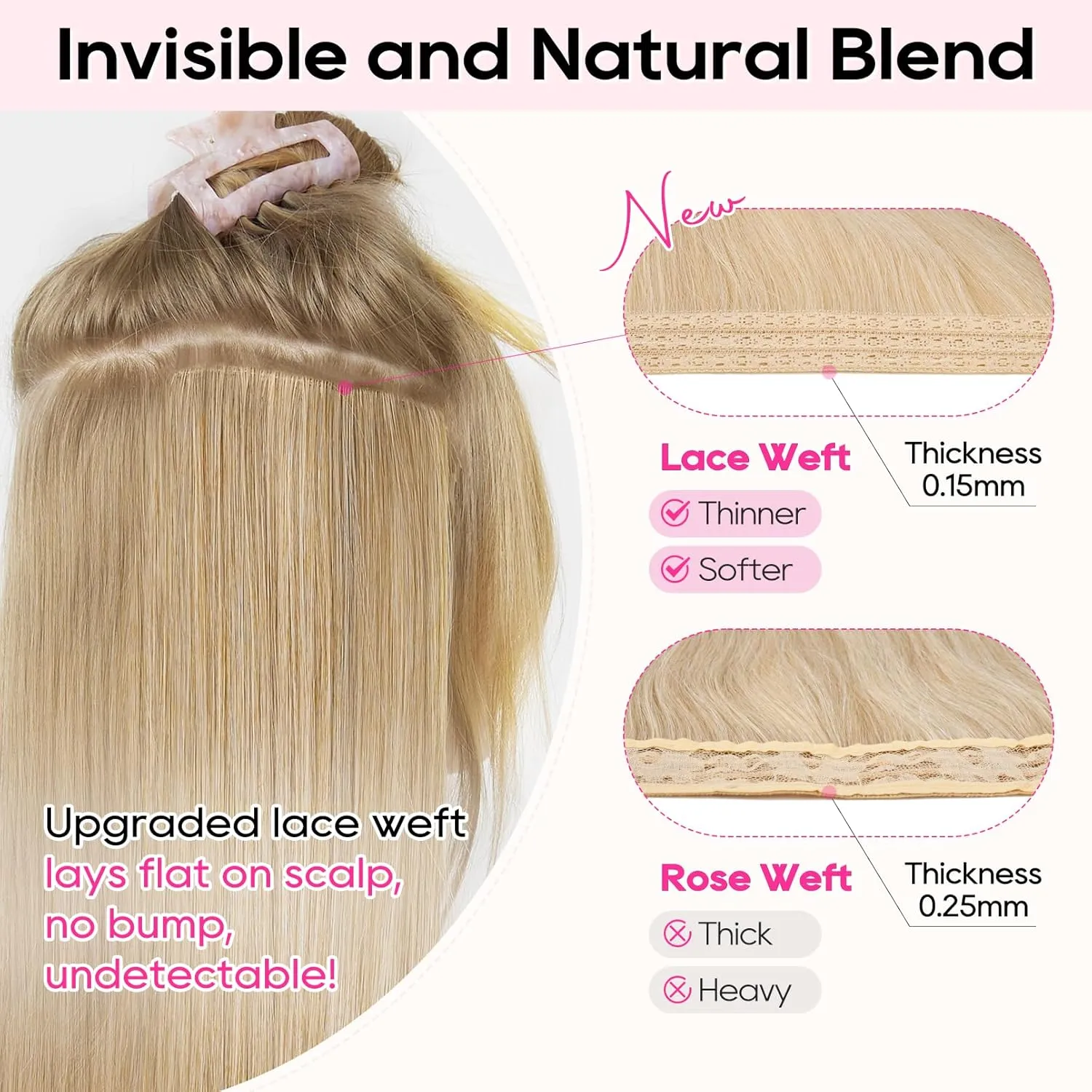 REECHO Hair Extensions - 4PCS 14" Short Beach Wavy Clip-in Hairpieces With Invisible Lace Weft - Natural Soft for Women - Ash Blonde With Highlights