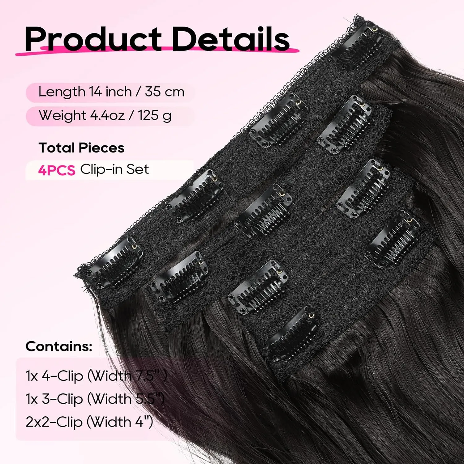 REECHO Hair Extensions, 4PCS Clip in Hair Extensions 14" Short Beach Wavy Hair Extensions Invisible Lace Weft Natural Soft Hairpieces for Women (Black Brown)