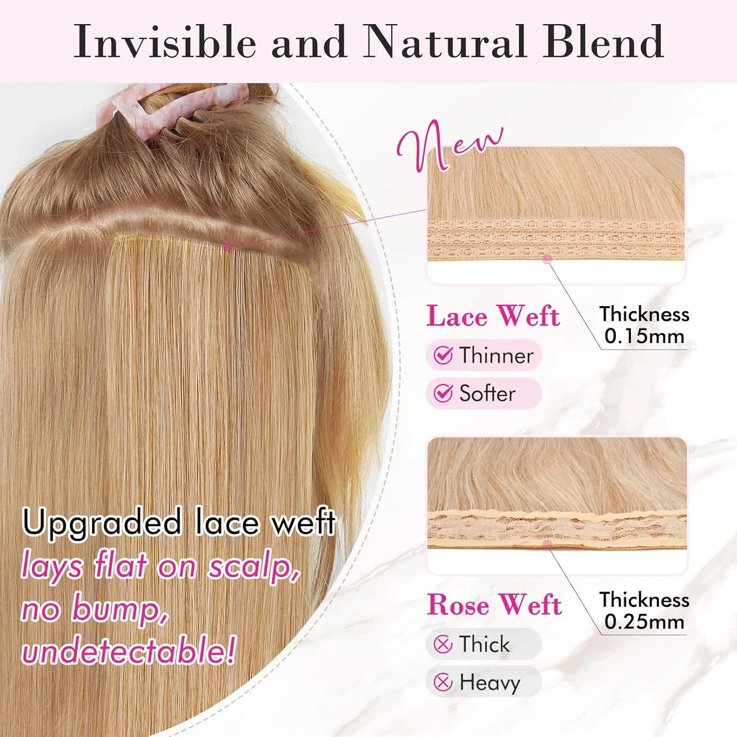 REECHO Hair Extensions, 4PCS Clip in Hair Extensions 24" Thick Long Beach Waves Black hair extensions HE003 Invisible Lace Weft Natural Soft Synthetic Hairpieces for Women – Black