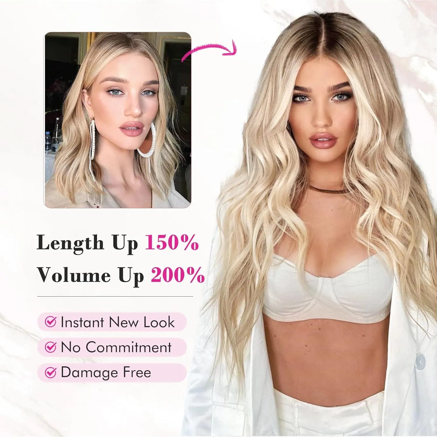 REECHO Hair Extensions, 4PCS Clip in Hair Extensions 24" Thick Long Beach Waves Black hair extensions HE003 Invisible Lace Weft Natural Soft Synthetic Hairpieces for Women – Black